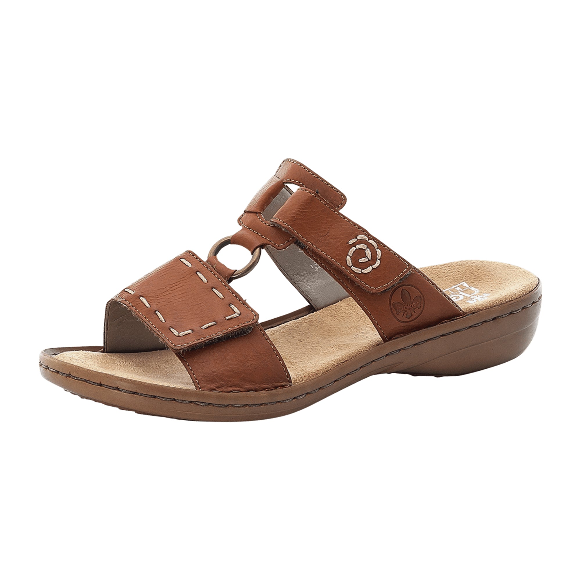 Rieker Women's Brown Slip-On Sandals with 30mm Heel and Velcro Strap