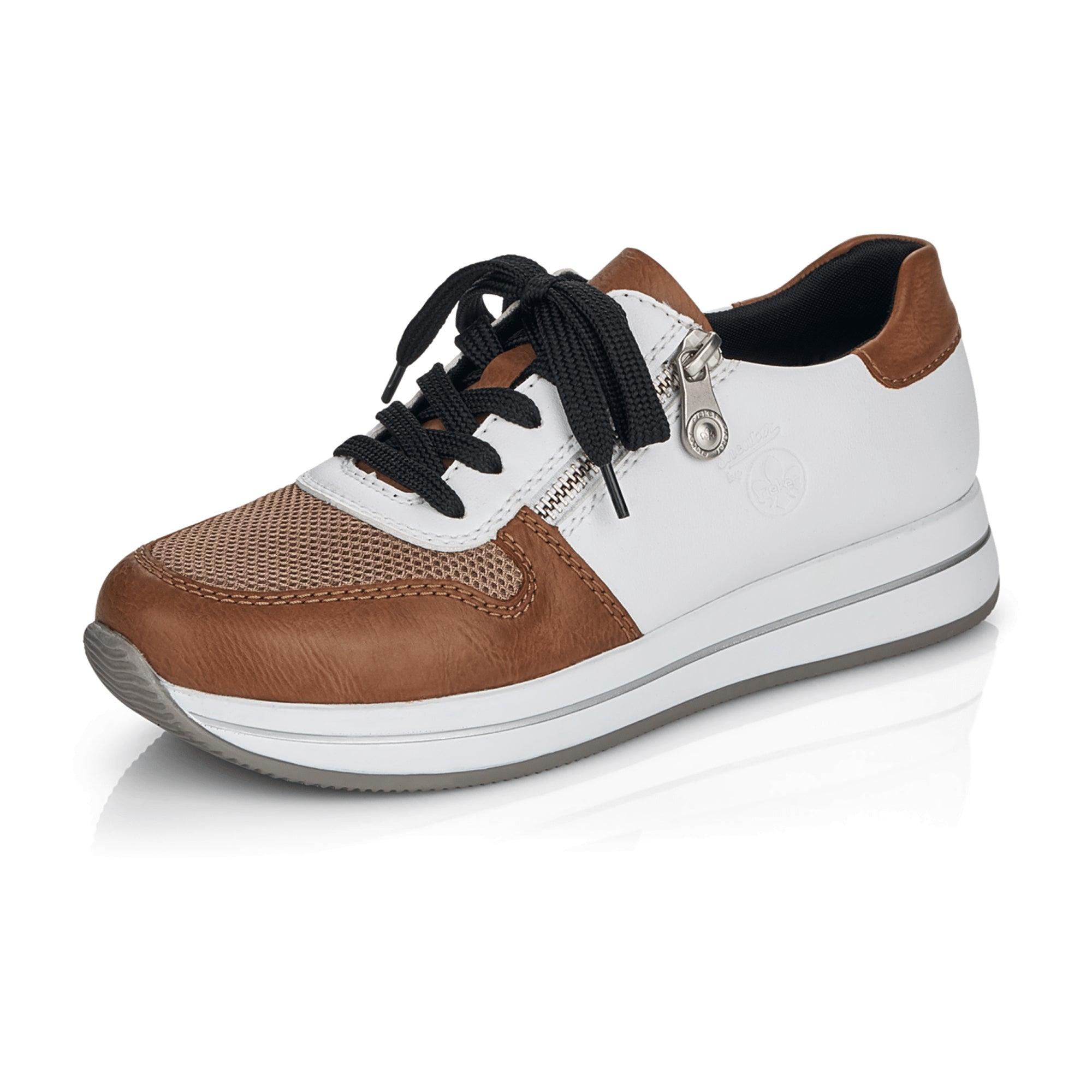 Rieker N452064 N45 Women's Brown Casual Sneakers with Flat Heel and Lace-Up Closure