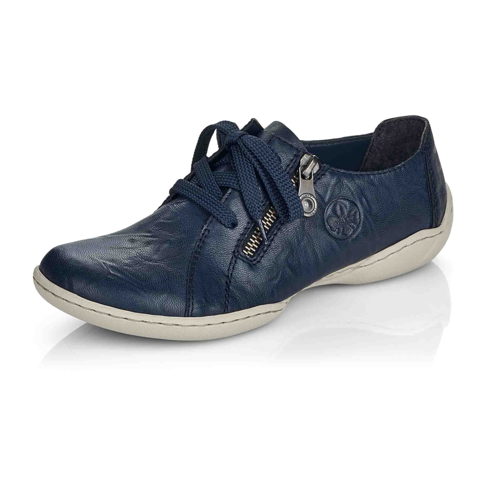 Rieker Women's Casual Blue Leather Lace-Up Shoes Comfortable Padded Insole