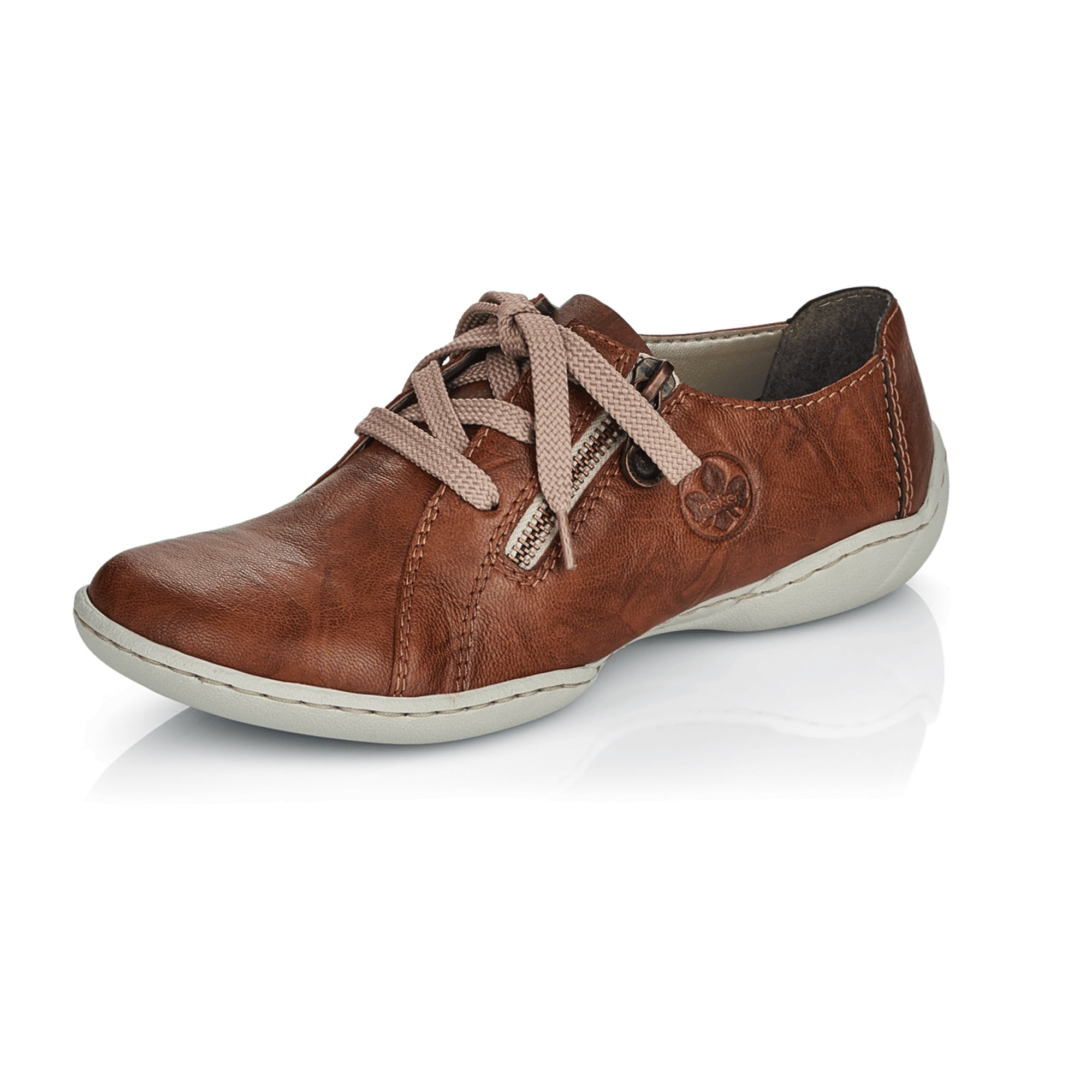 Rieker Women's Brown Casual Lace-Up Shoes with Zipper, Comfortable Leather Soles