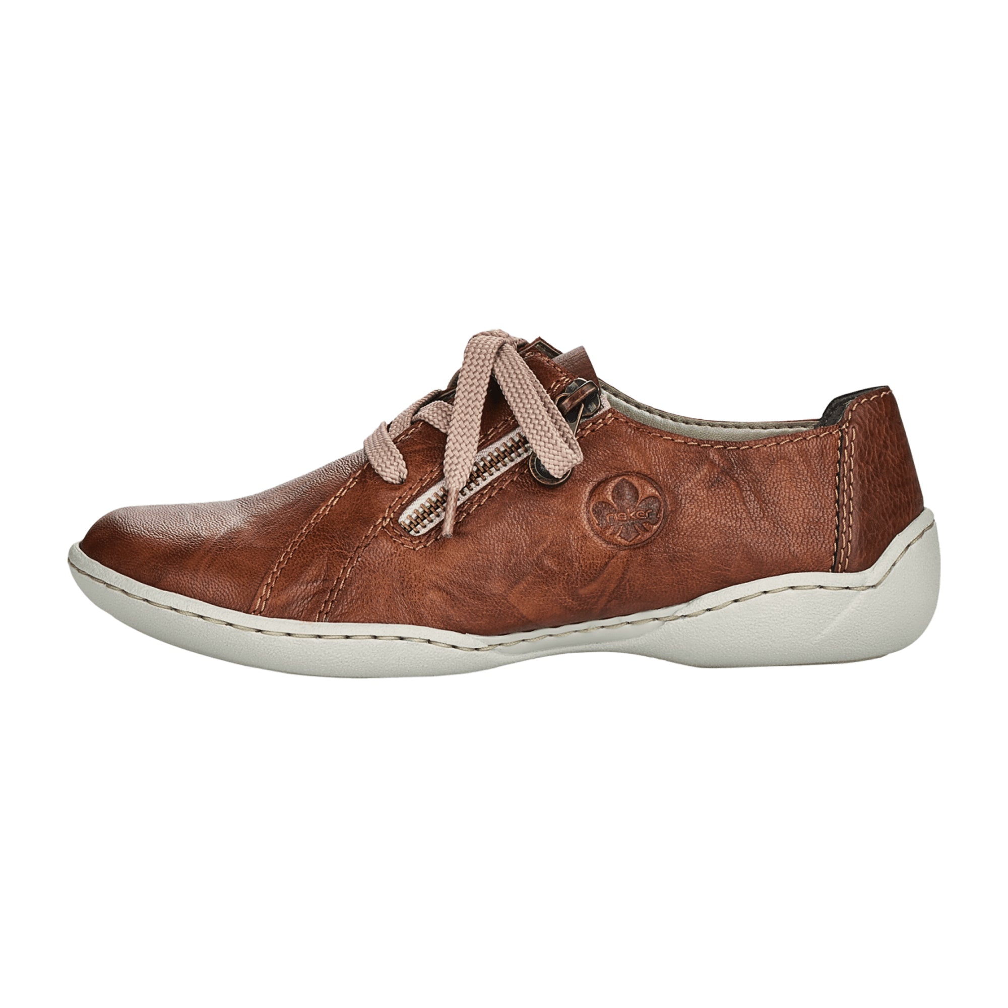 Rieker Women's Brown Casual Lace-Up Shoes with Zipper, Comfortable Leather Soles