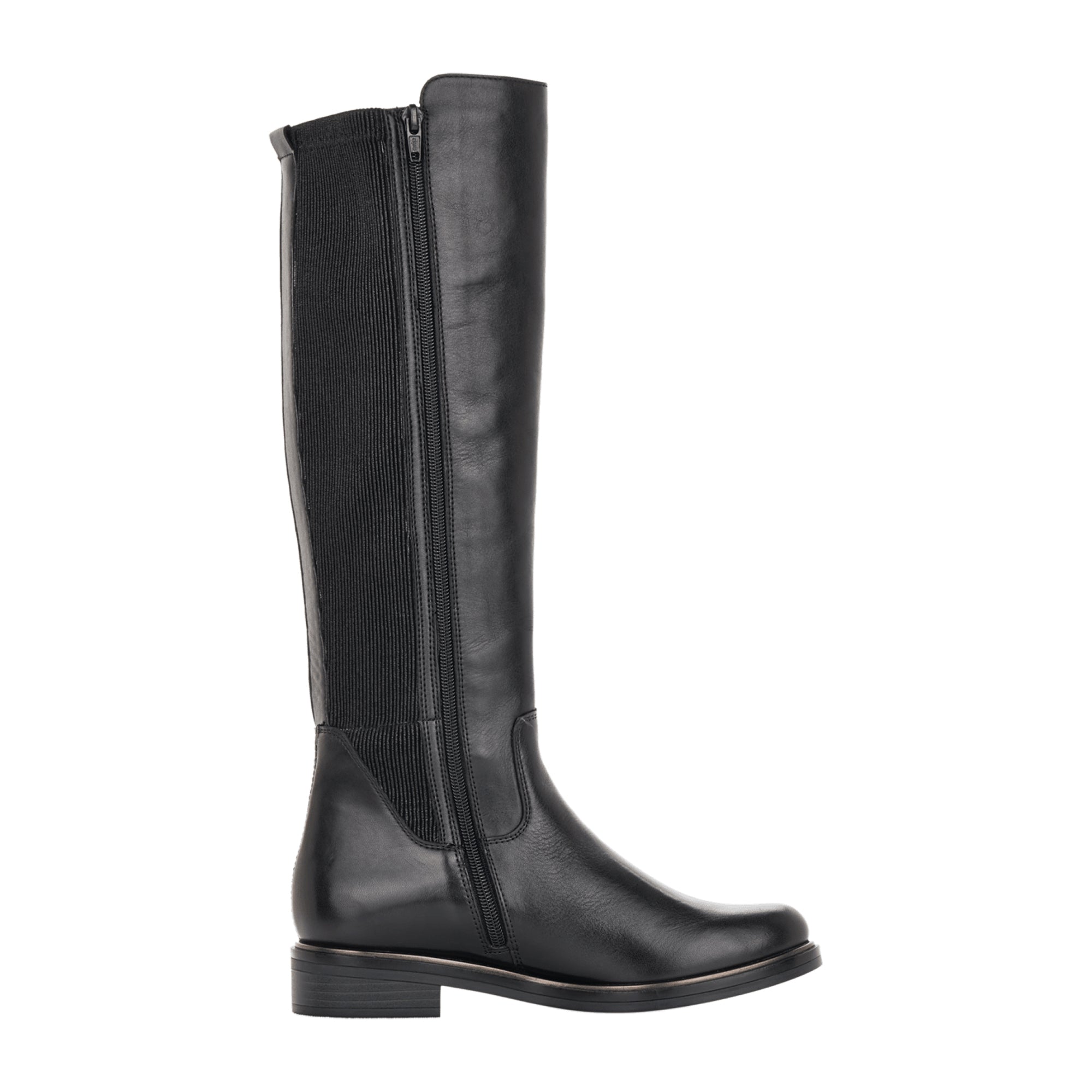 Remonte Women's Black Leather Knee-High Boots with Stretch and Zipper