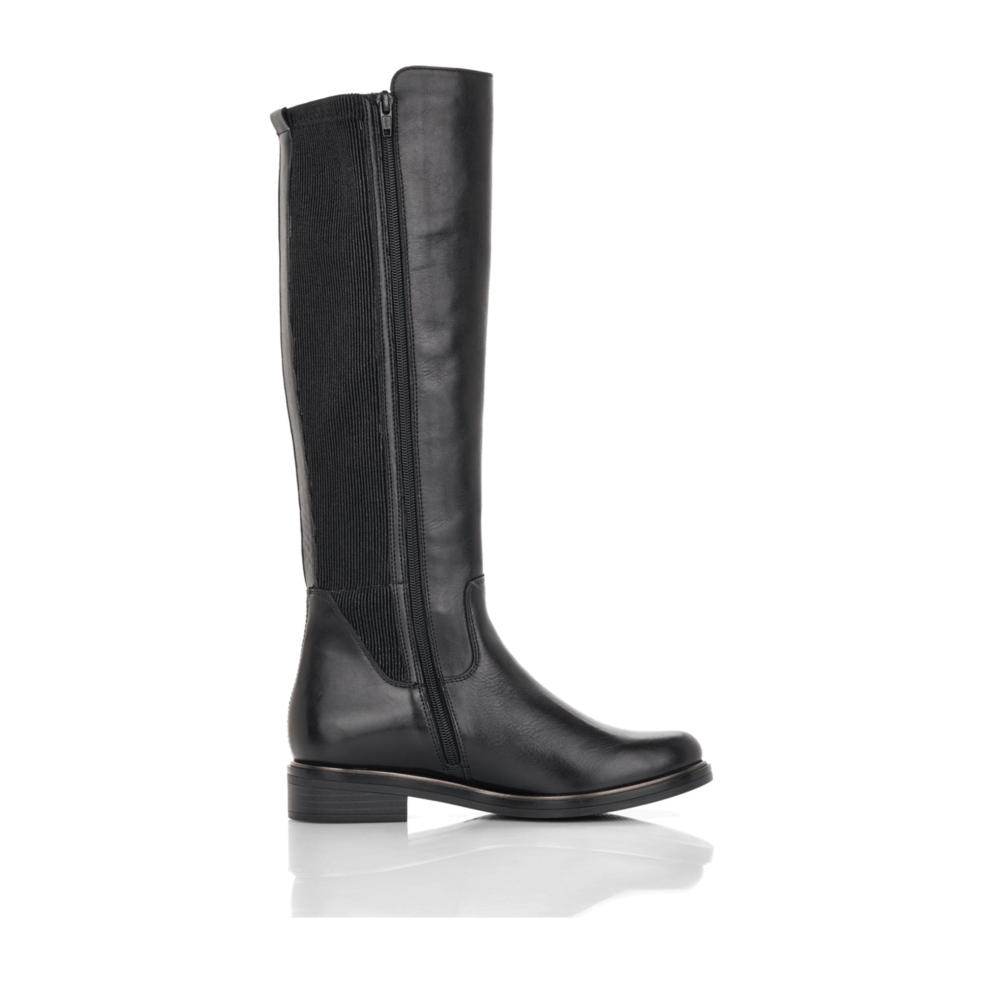 Remonte Women's Black Leather Knee-High Boots with Stretch and Zipper