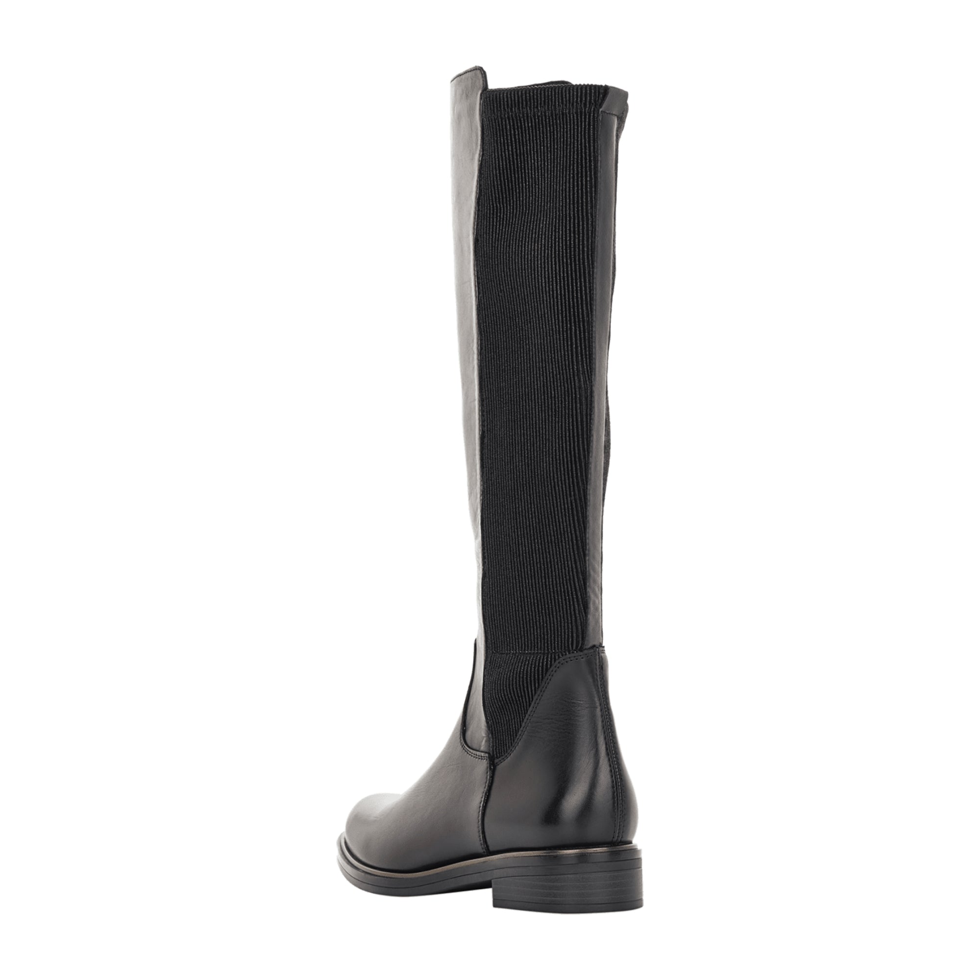 Remonte Women's Black Leather Knee-High Boots with Stretch and Zipper