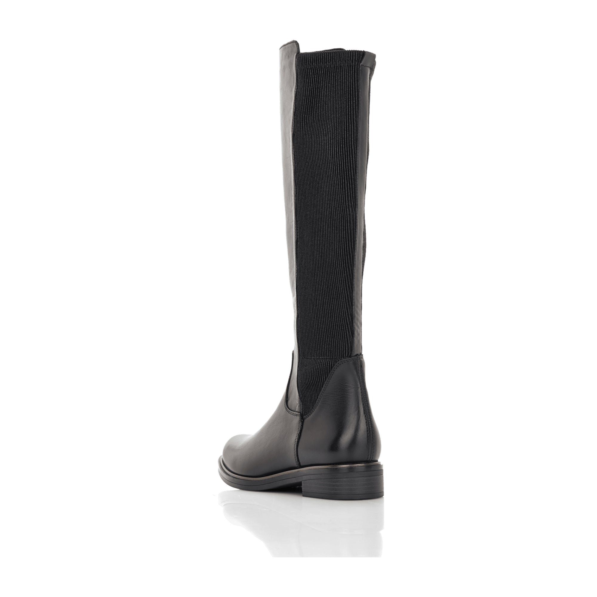 Remonte Women's Black Leather Knee-High Boots with Stretch and Zipper