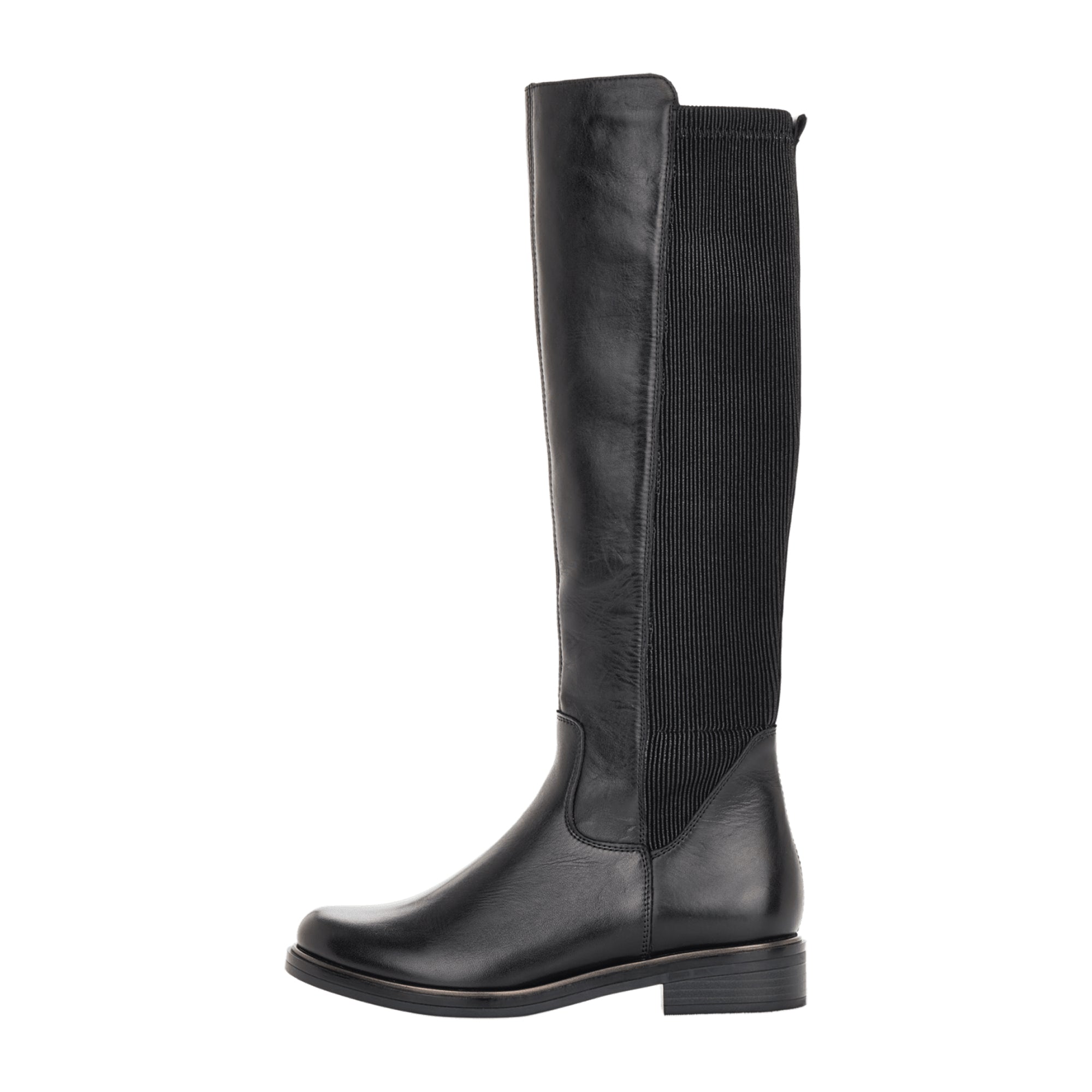 Remonte Women's Black Leather Knee-High Boots with Stretch and Zipper