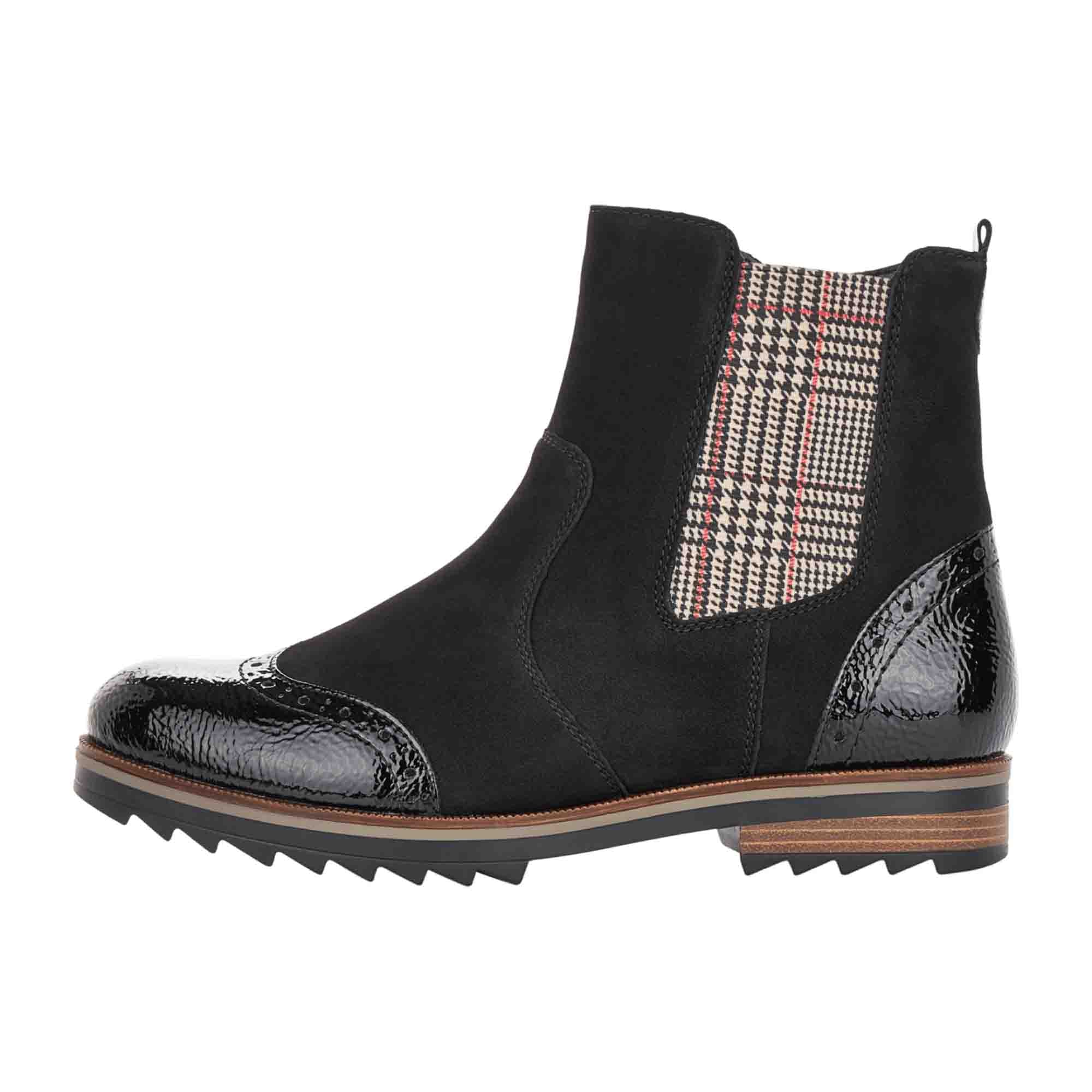 Remonte Women's Black Leather Ankle Boots with Block Heel and Zip Closure
