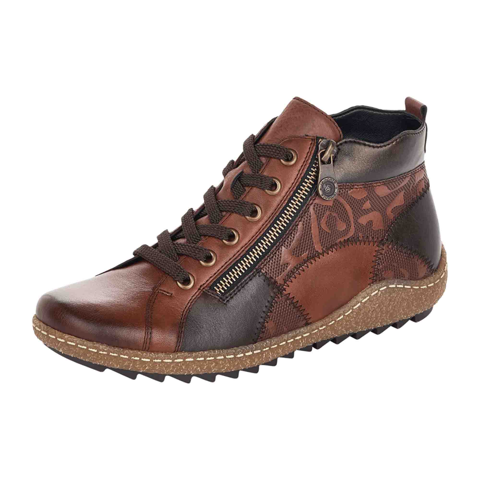 Remonte Women's Brown Leather Lace-Up Ankle Boots with Warm Lining