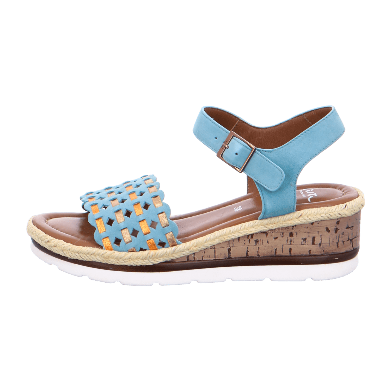 ARA CADIZ Women's Slipper with Ankle Strap in Blue Nubuck Leather Open Toe