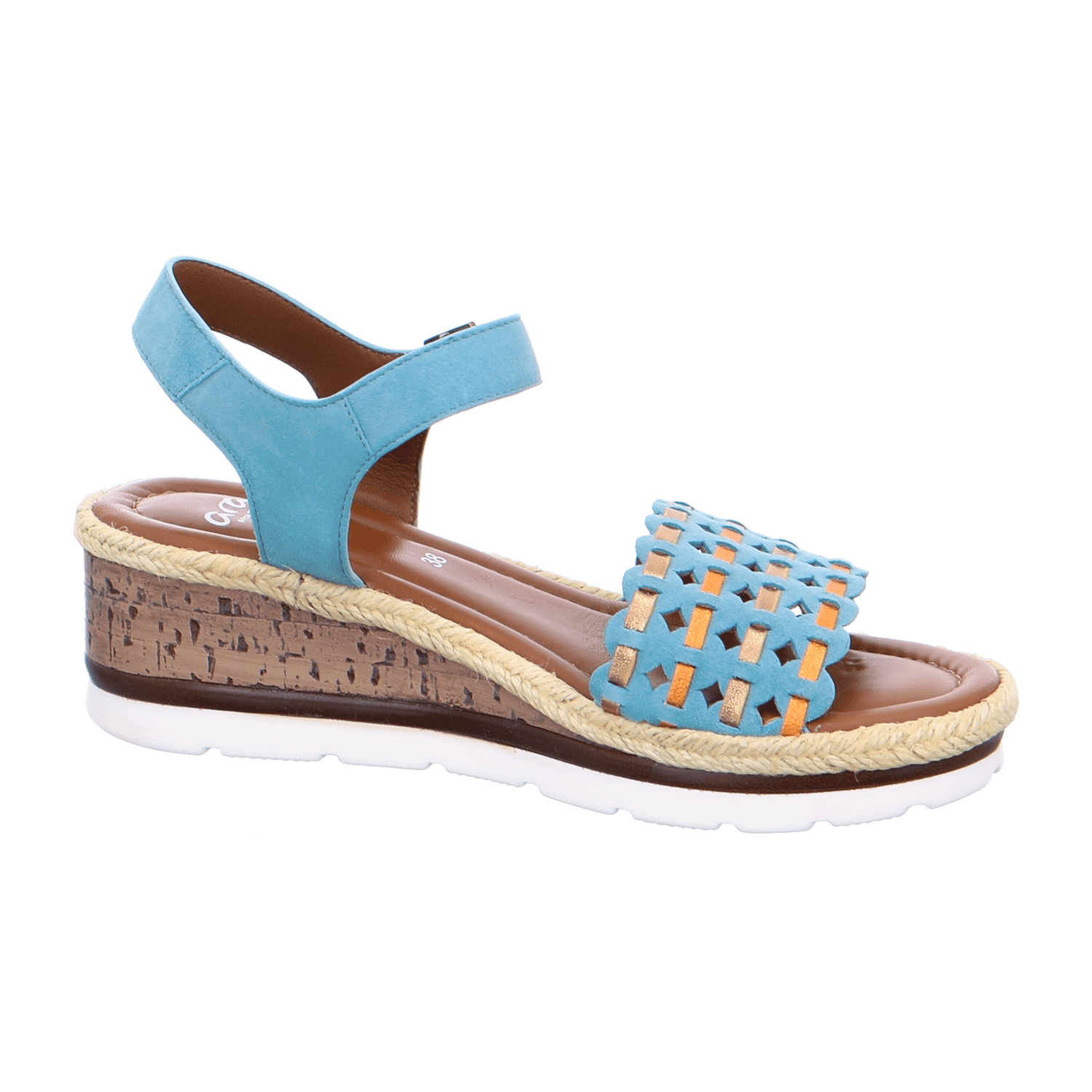 ARA CADIZ Women's Slipper with Ankle Strap in Blue Nubuck Leather Open Toe