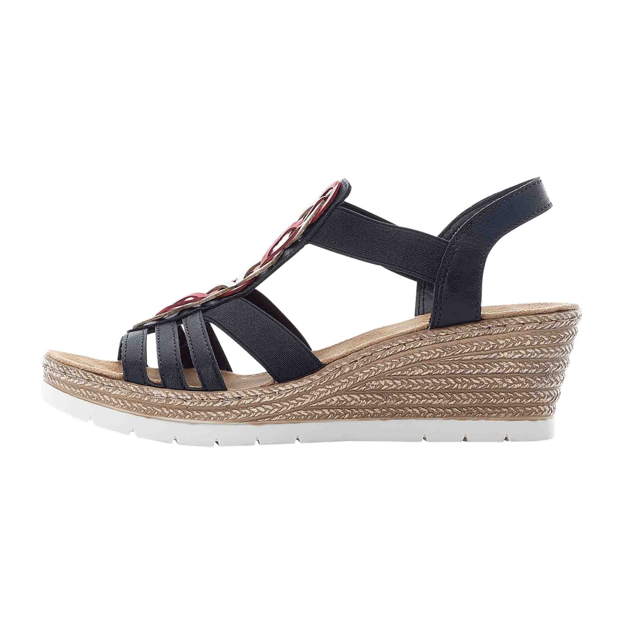 Rieker Women's Blue Sandals with Wedge Heel and Open Toe