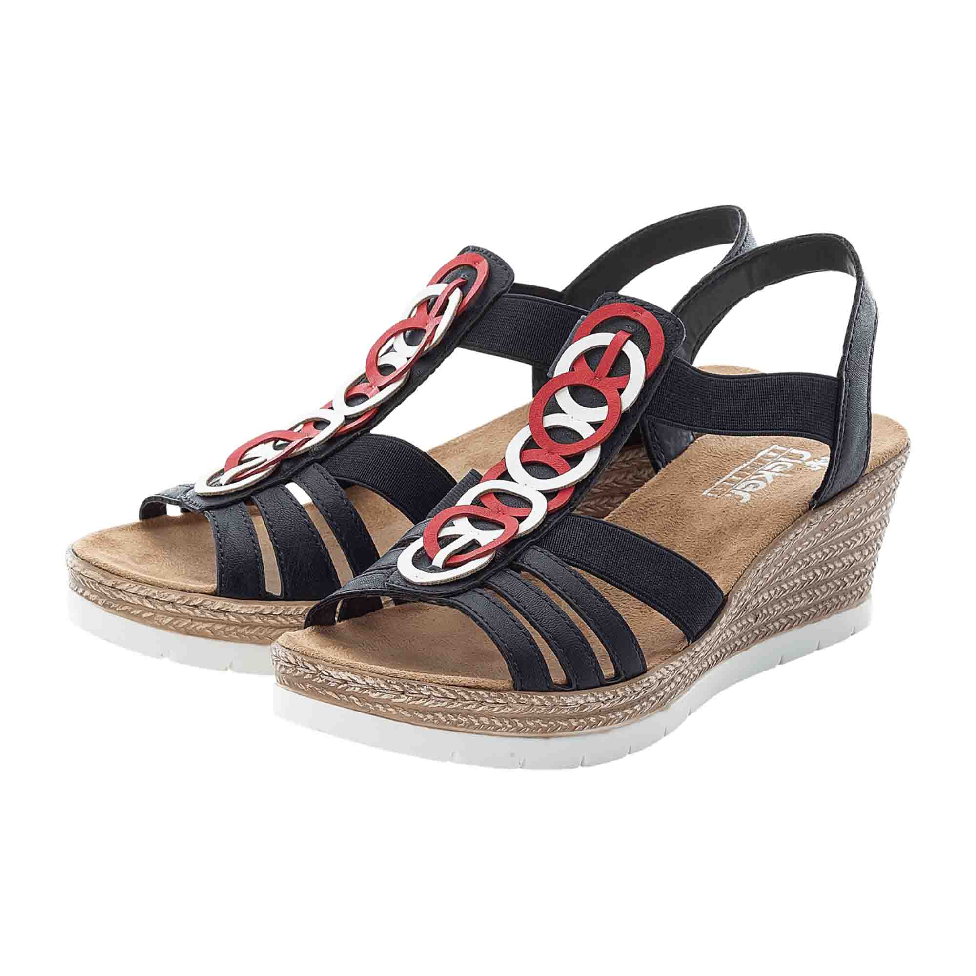 Rieker Women's Blue Sandals with Wedge Heel and Open Toe