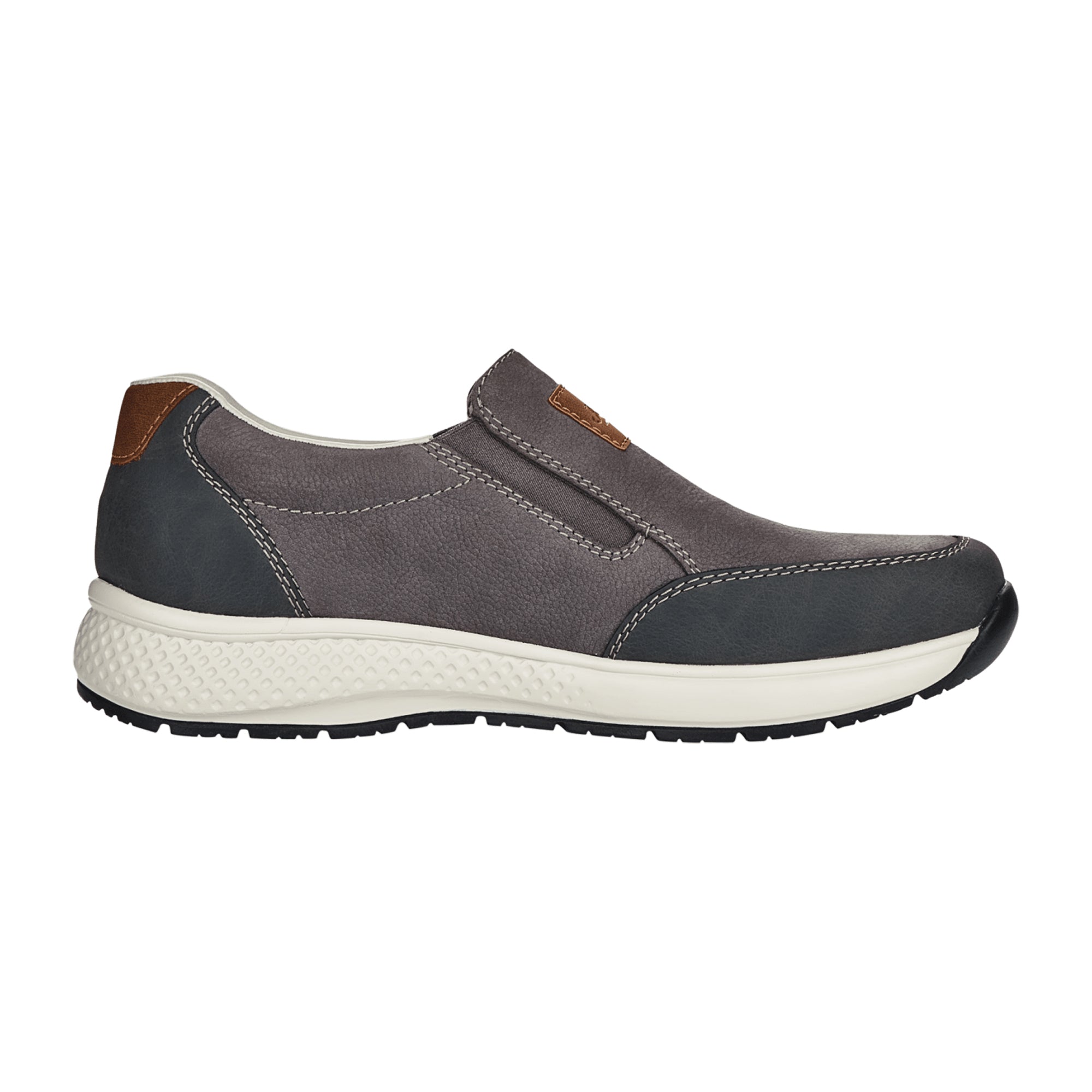 Rieker B7658 Mens Gray Leather Slip-On Shoes with Elastic Insert and Soft Insole