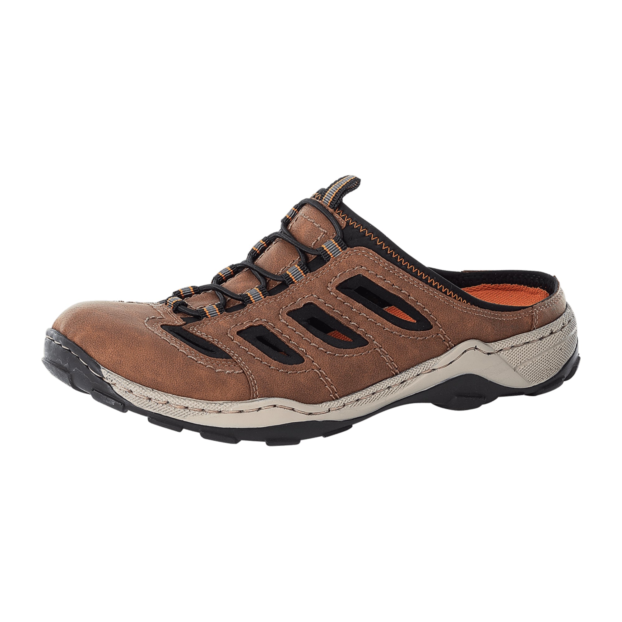 Rieker Men's Comfortable Brown Slip-On Sandals with Elastic Inserts and Cushioned Sole