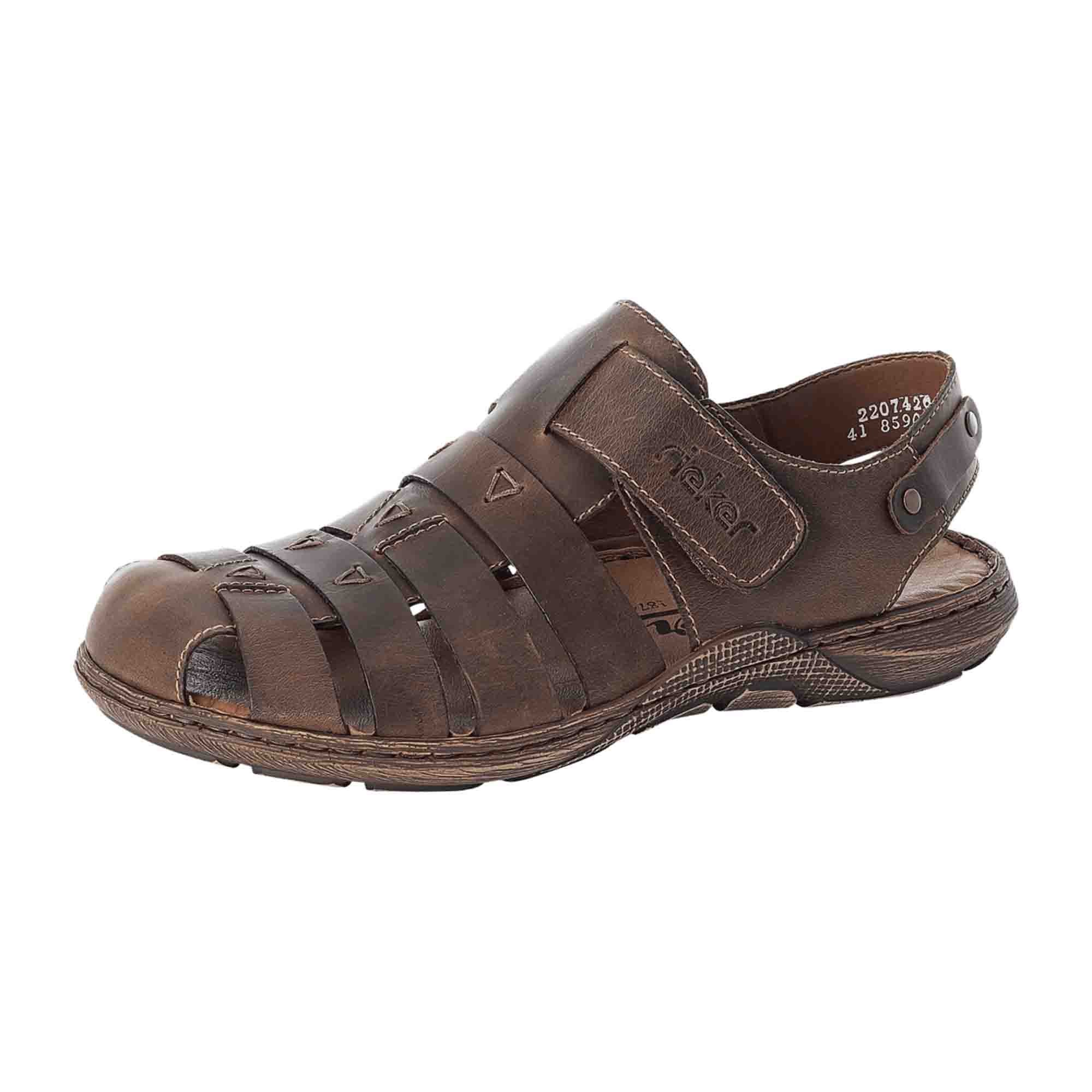 Rieker 22074-26 Brown Suede Sandals with Velcro Strap and Shock Absorbing Sole