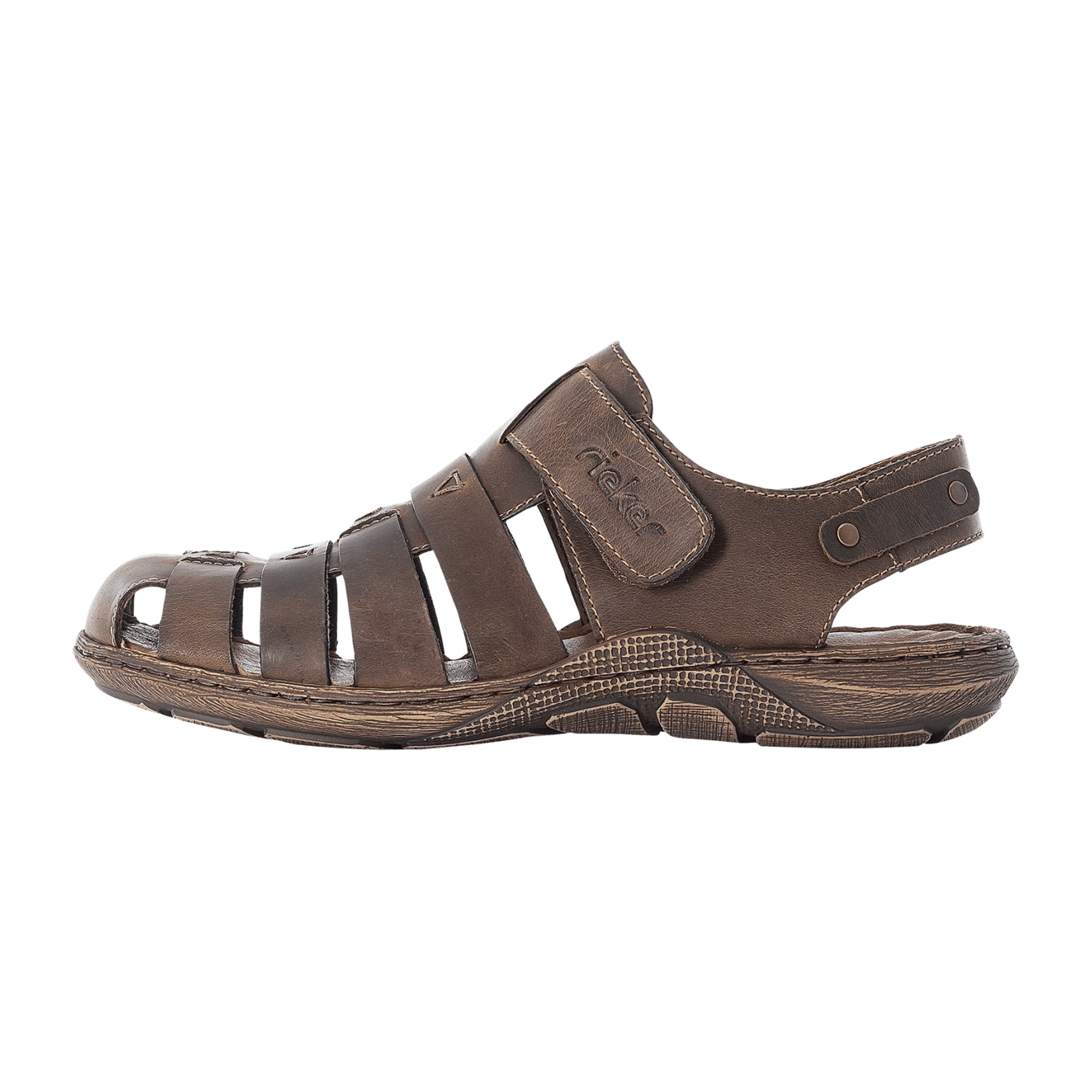 Rieker 22074-26 Brown Suede Sandals with Velcro Strap and Shock Absorbing Sole