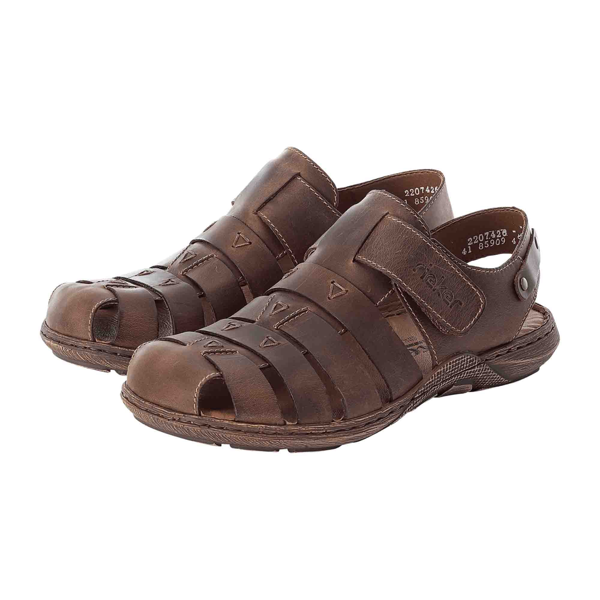 Rieker 22074-26 Brown Suede Sandals with Velcro Strap and Shock Absorbing Sole