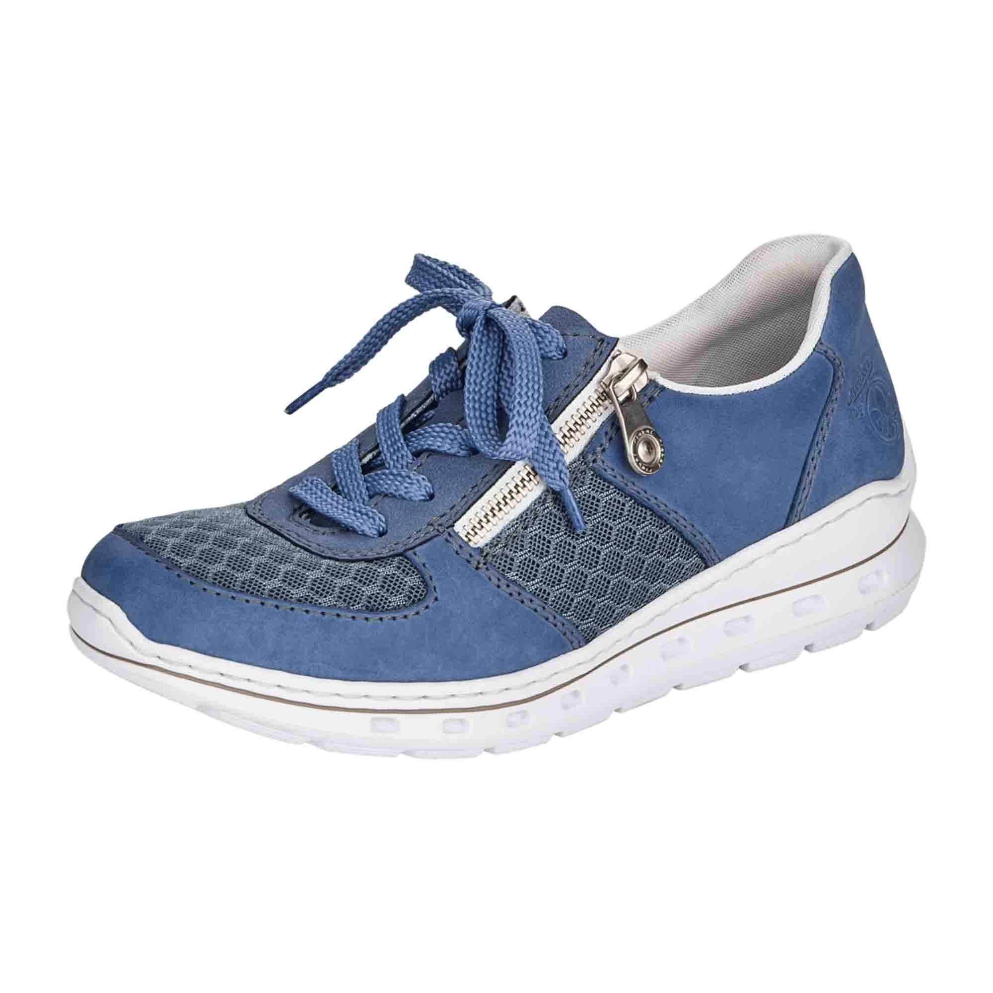 Rieker FSK Women's Blue Casual Leather Sneakers with Zipper and Laces