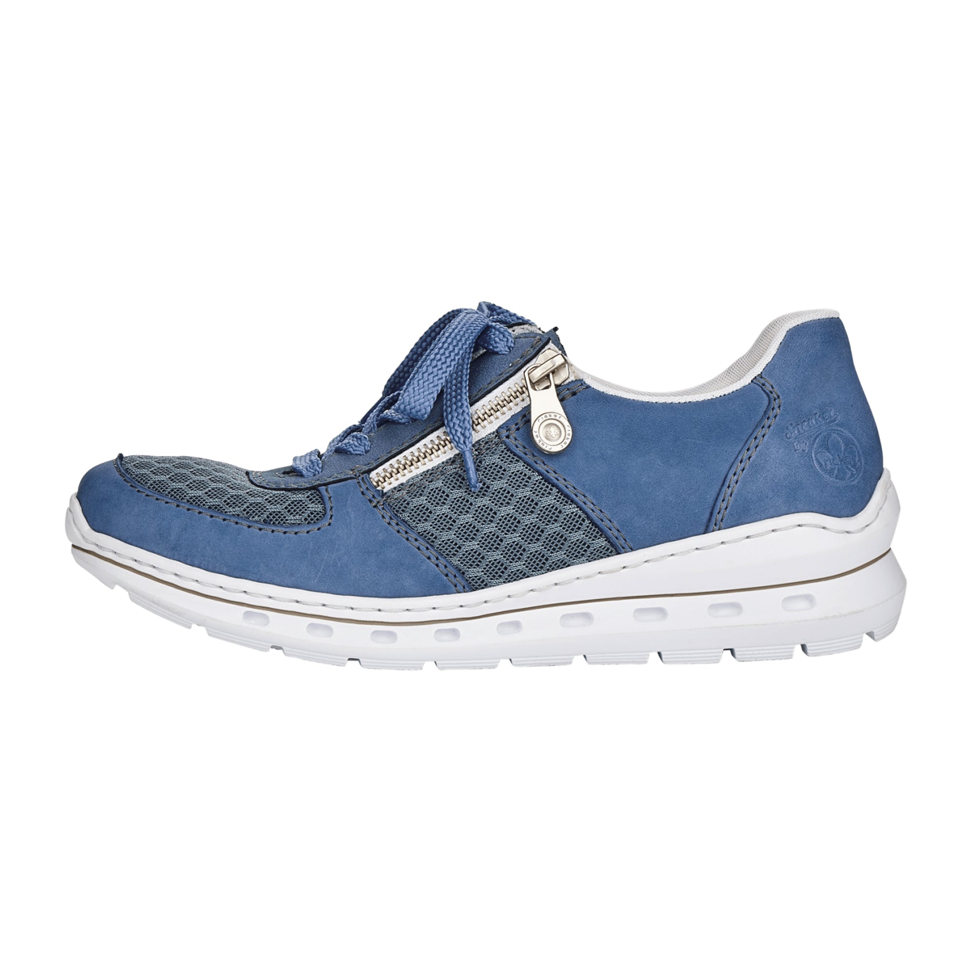 Rieker FSK Women's Blue Casual Leather Sneakers with Zipper and Laces