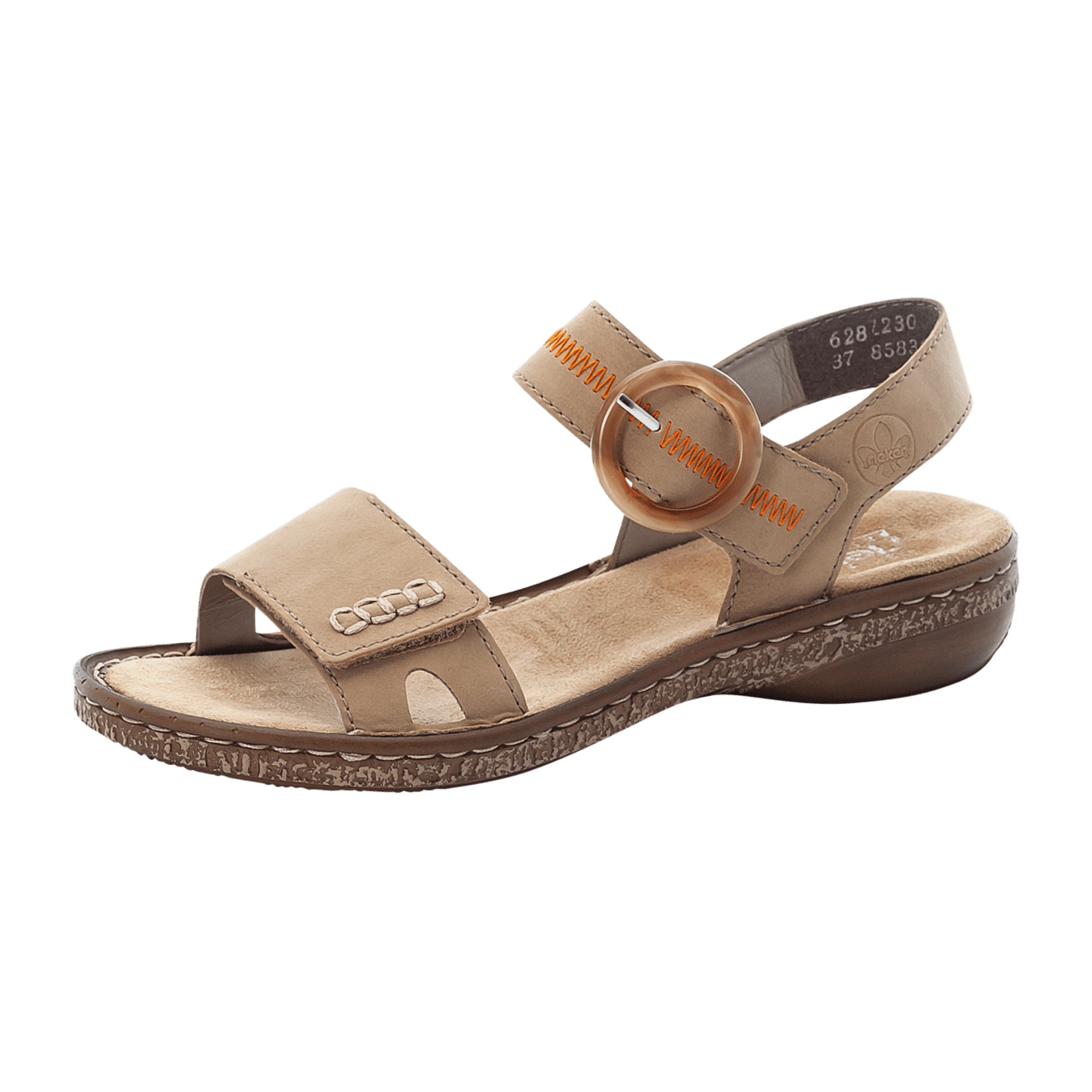 Rieker Women's Beige Sandals with Velcro Strap and Flat Heel