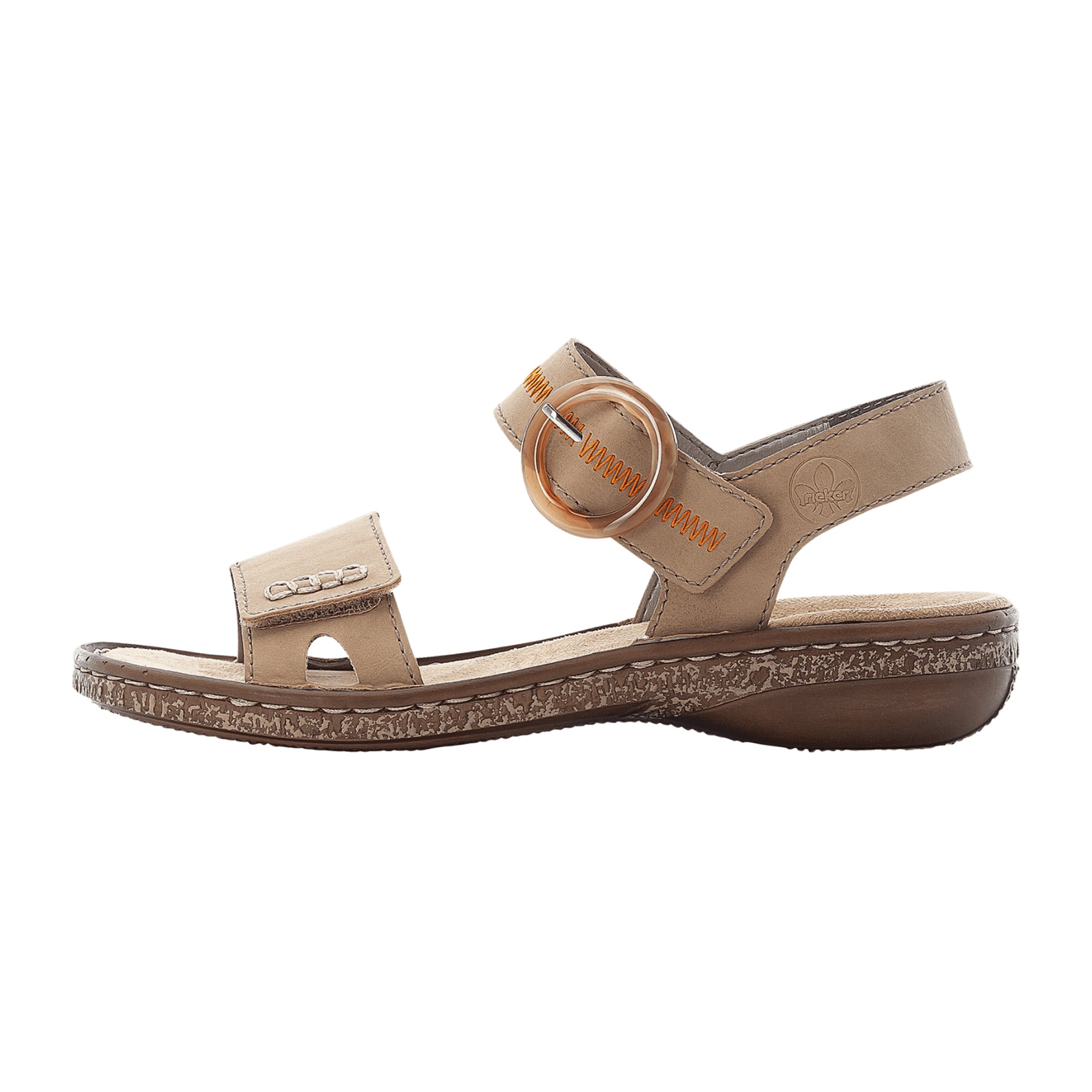 Rieker Women's Beige Sandals with Velcro Strap and Flat Heel