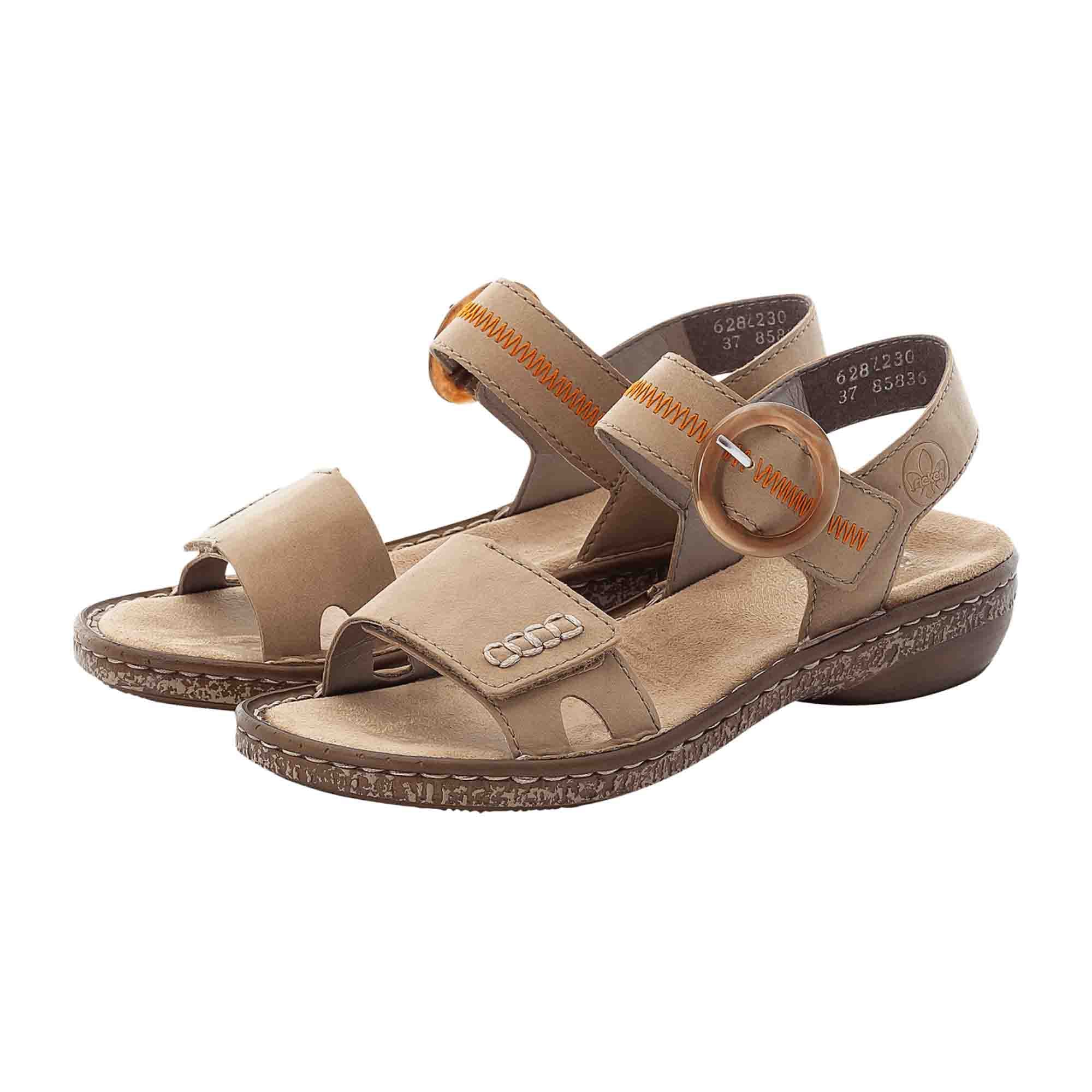 Rieker Women's Beige Sandals with Velcro Strap and Flat Heel