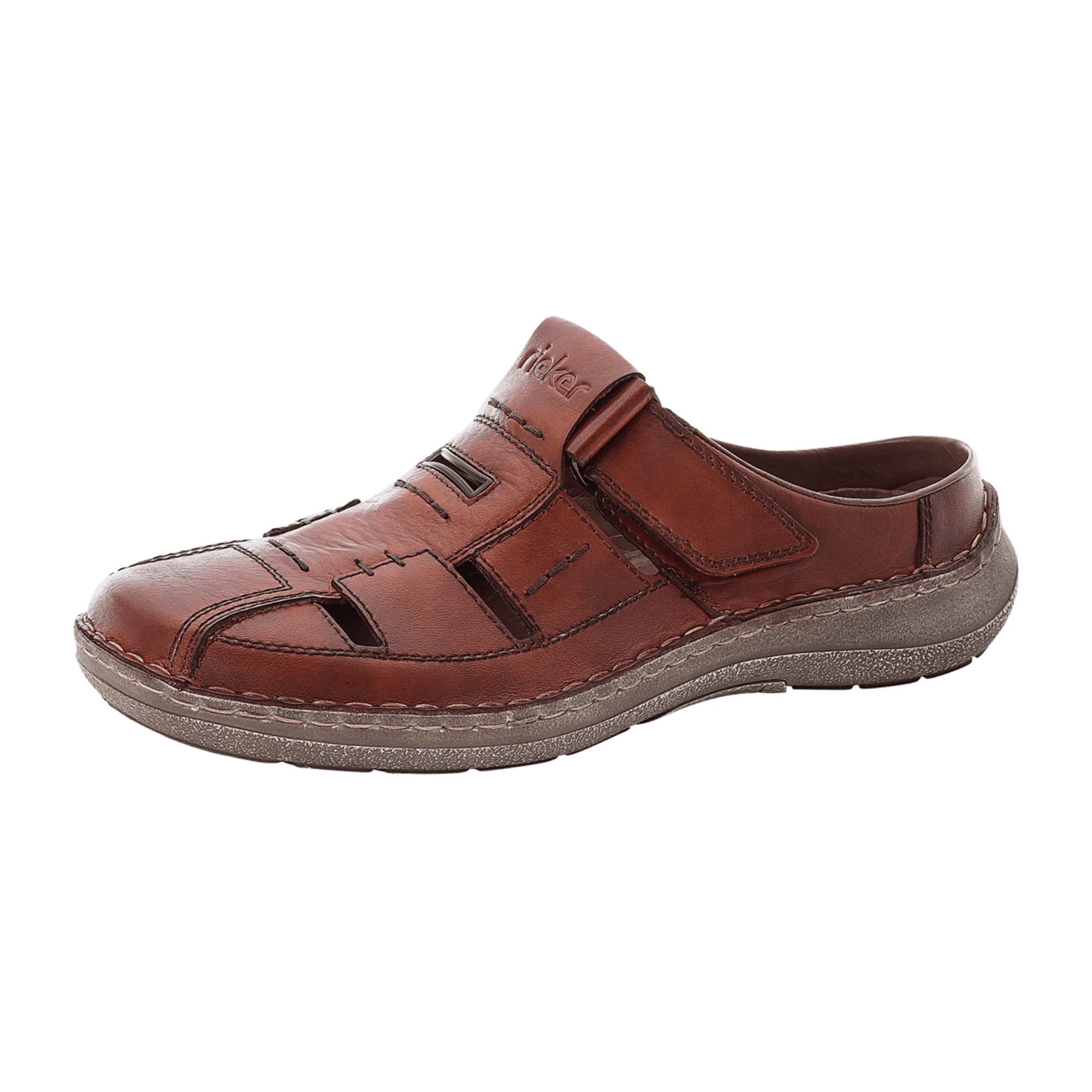 Rieker Comfortable Brown Men's Sandals with Hook and Loop Fastener Leather Sole