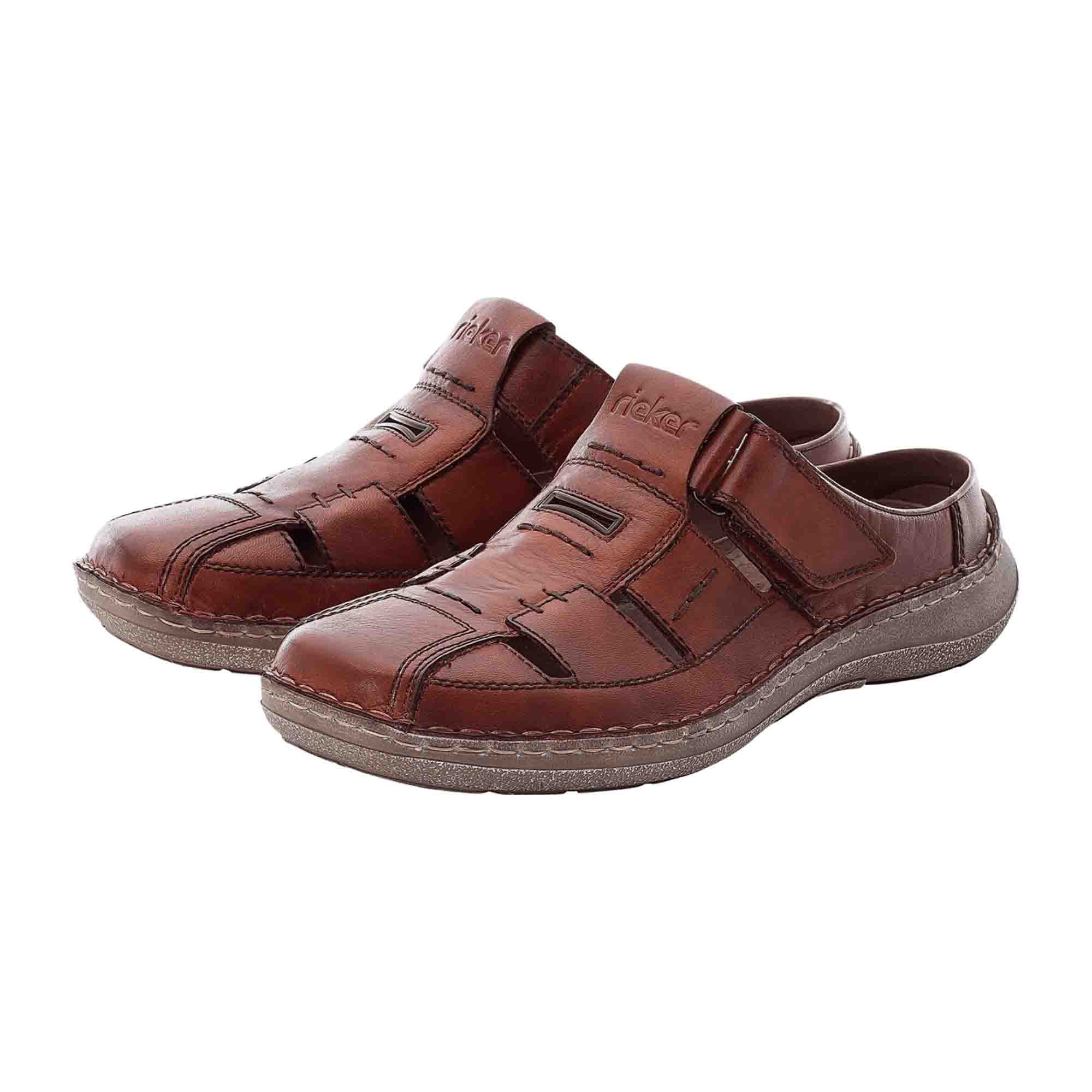 Rieker Comfortable Brown Men's Sandals with Hook and Loop Fastener Leather Sole