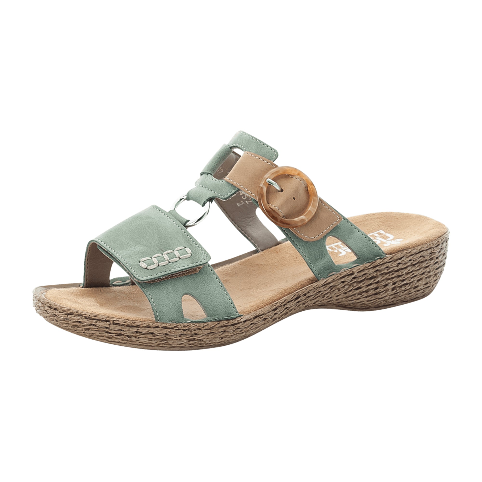 Rieker Women's Green Slip-On Sandals with 30mm Heel and Velcro Closure