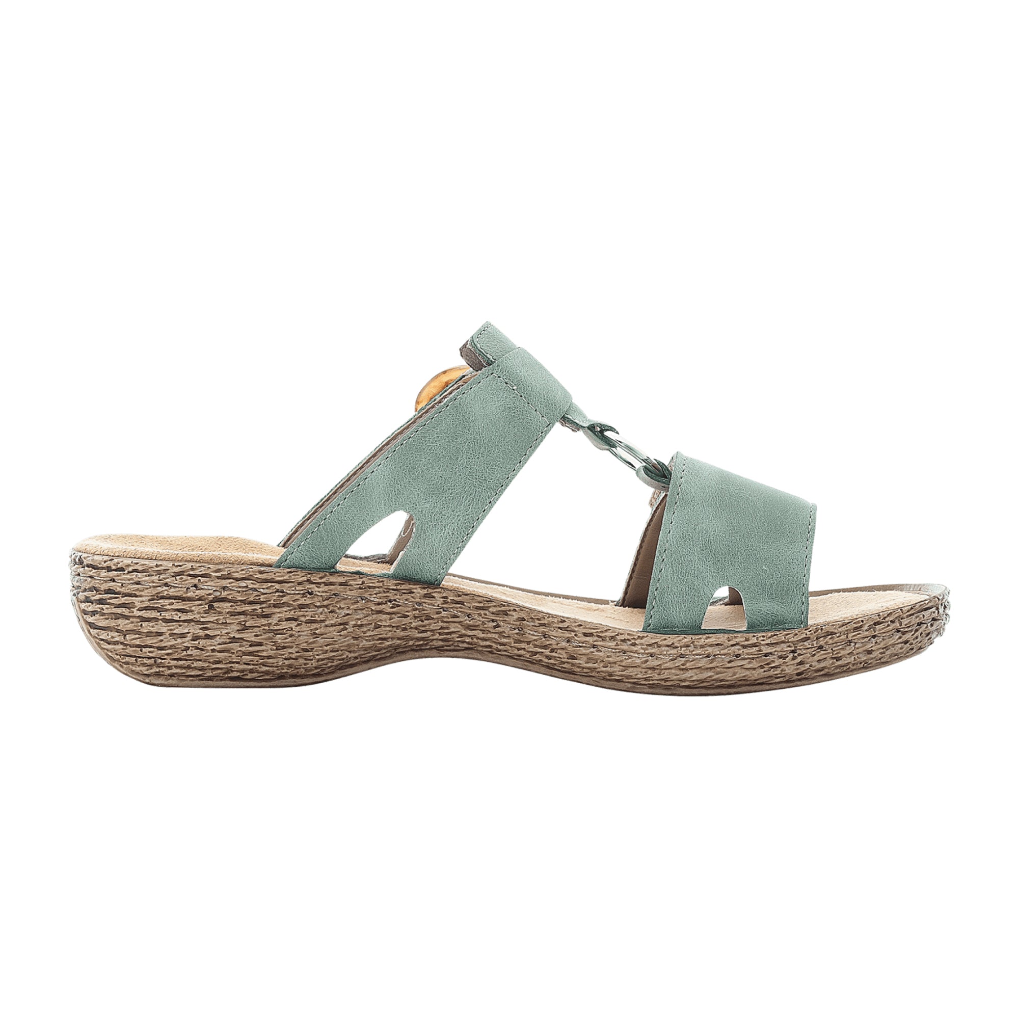 Rieker Women's Green Slip-On Sandals with 30mm Heel and Velcro Closure