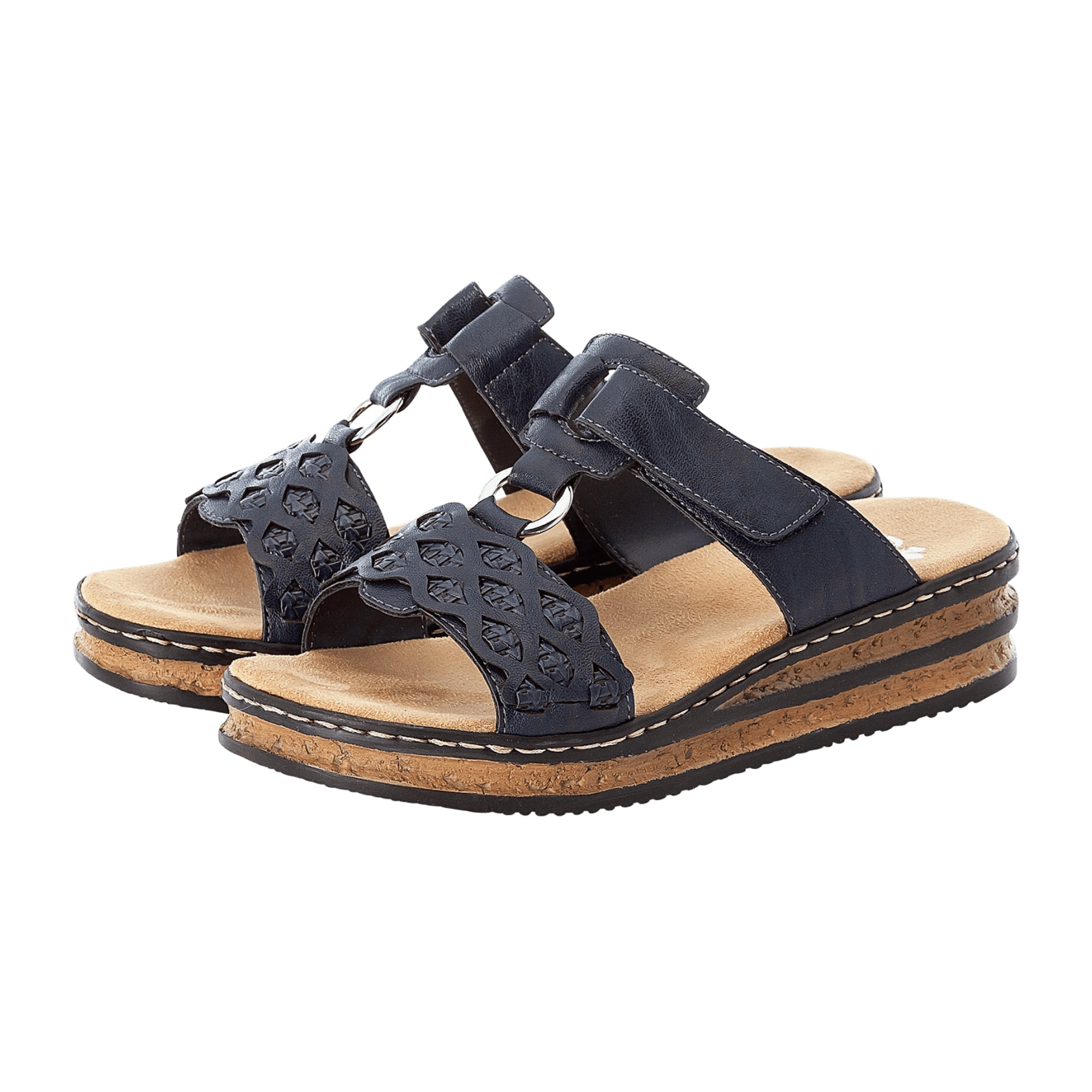 Rieker Women's Blue Sandals 629K9-14 Comfortable Slip-On with Velcro Strap
