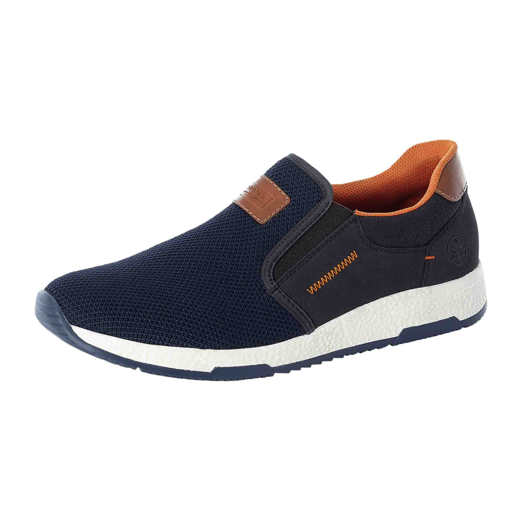 Rieker Men's Blue Slip-On Shoes Comfortable Casual Loafers with Elastic Inserts