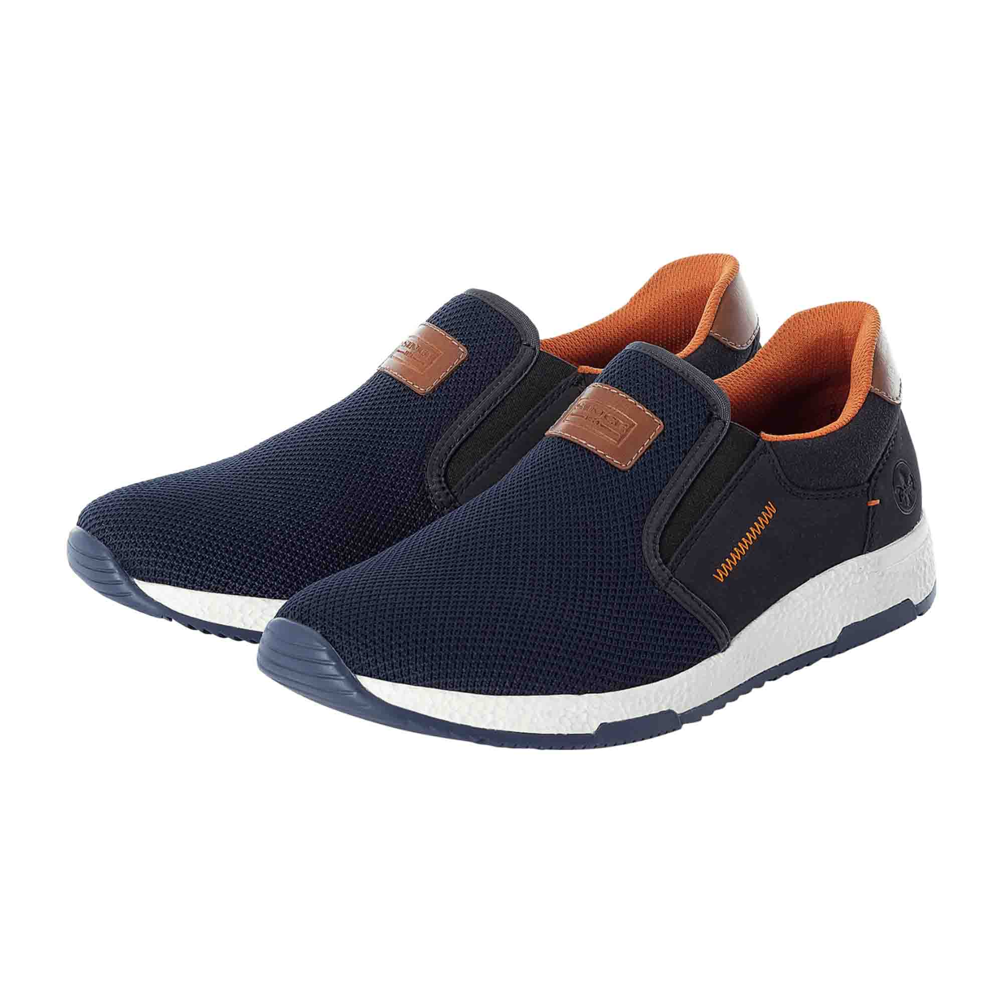 Rieker Men's Blue Slip-On Shoes Comfortable Casual Loafers with Elastic Inserts