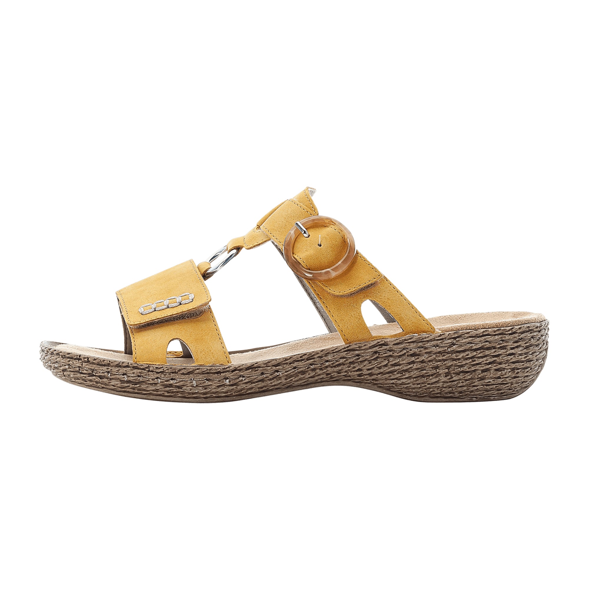 Rieker Women's Yellow Pantolette Sandals with 30mm Heel and Velcro Strap