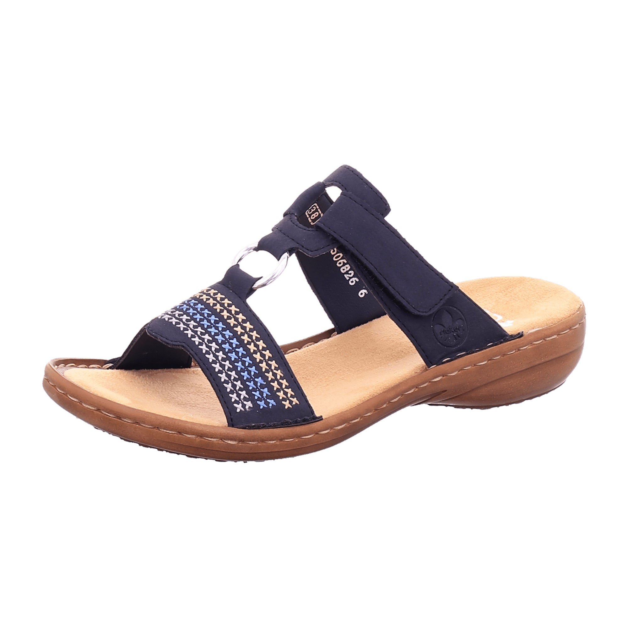 Rieker Women's Blue Pantolette Sandals with 30mm Heel Comfortable Slip-On