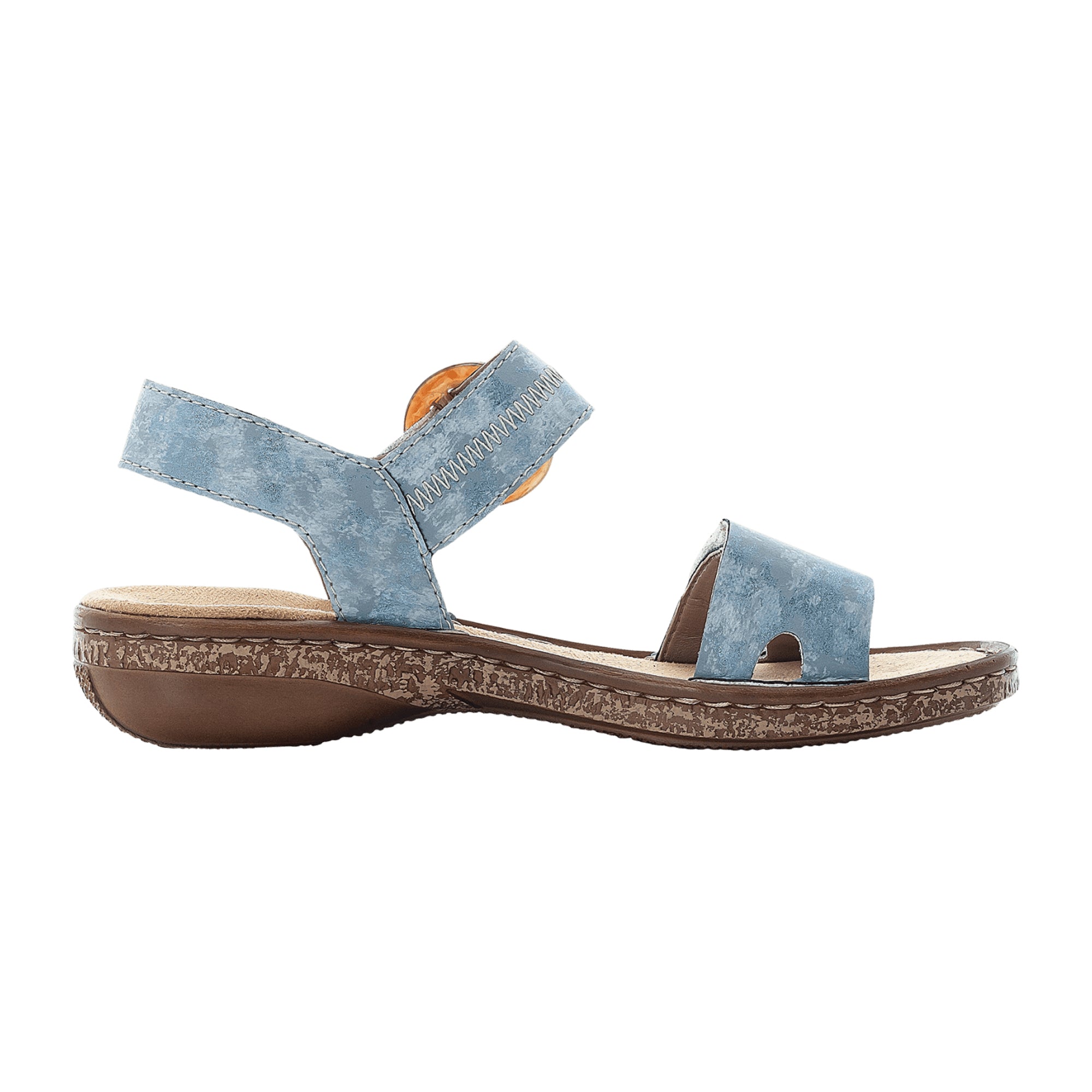 Rieker Blue Women's Sandals with Wedge Heel and Velcro Strap