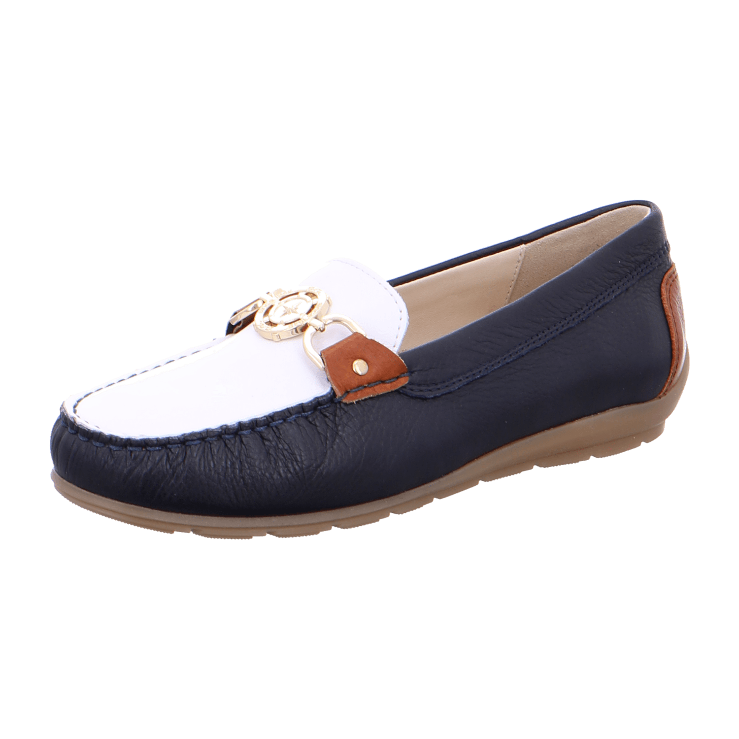 ARA ALABAMA Women's Leather Moccasin in Multicolor, Pull-On Design with Plain Toe and Cold-Weather Fleece Lining