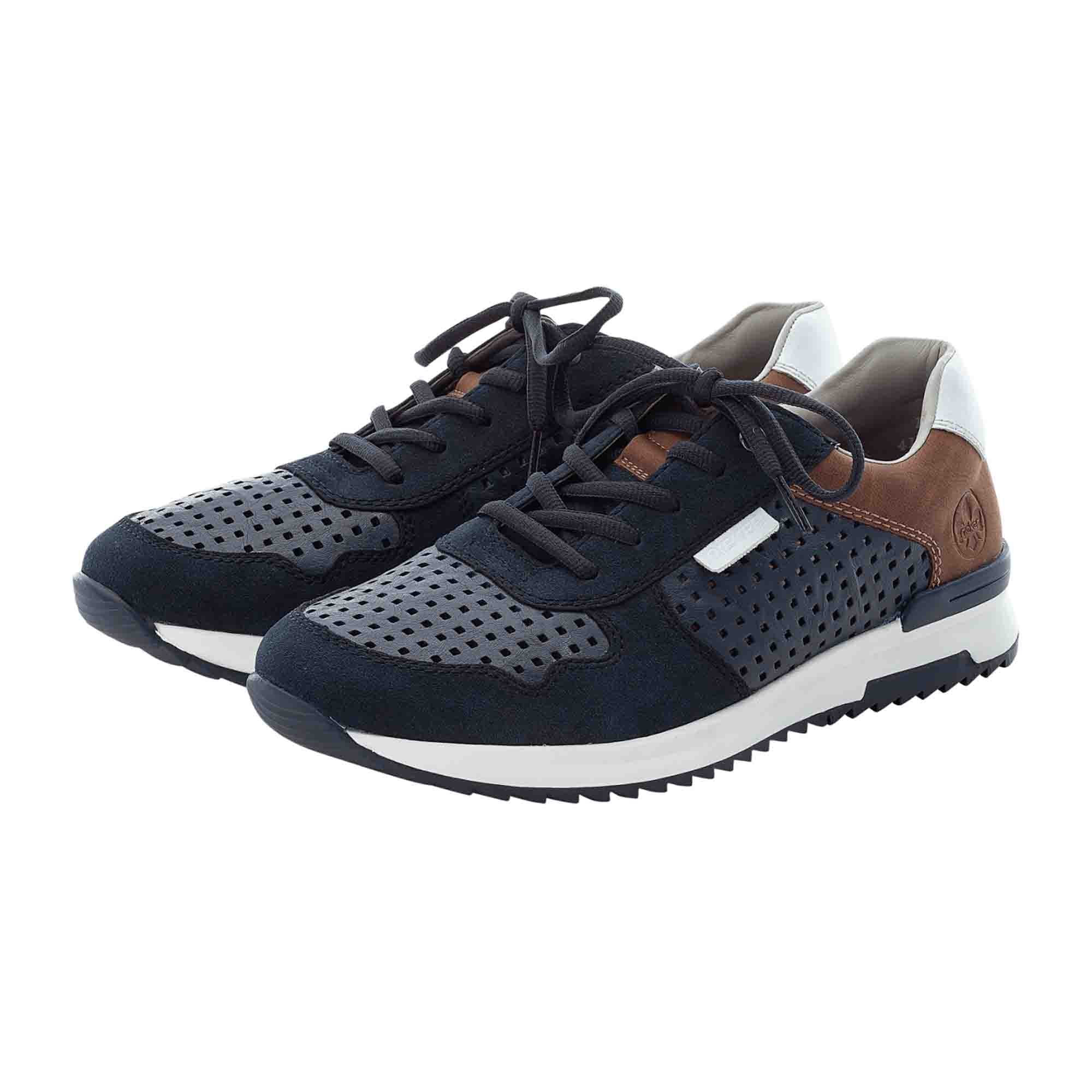 Rieker Men's Blue Lace-Up Sneakers Nubuck Leather Comfortable Flexible Sole