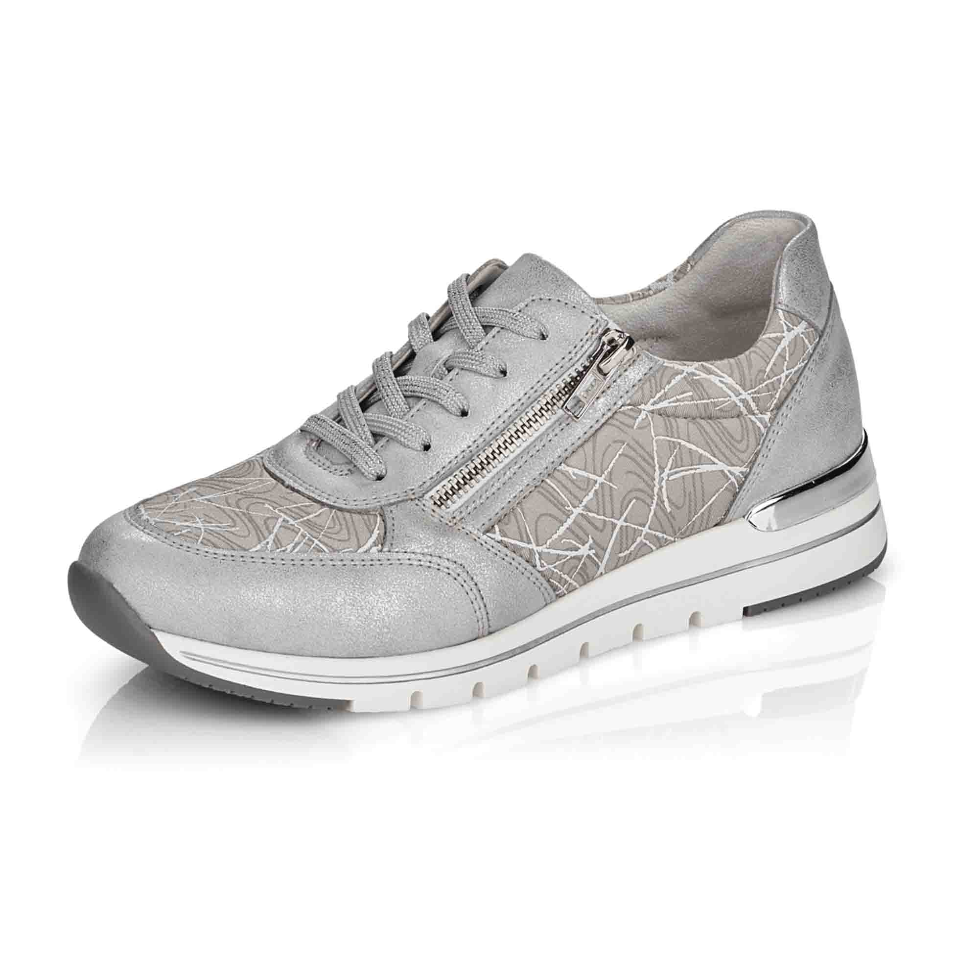 Remonte Grey Women's Sneakers Comfortable Leather Zip and Lace-Up Shoes