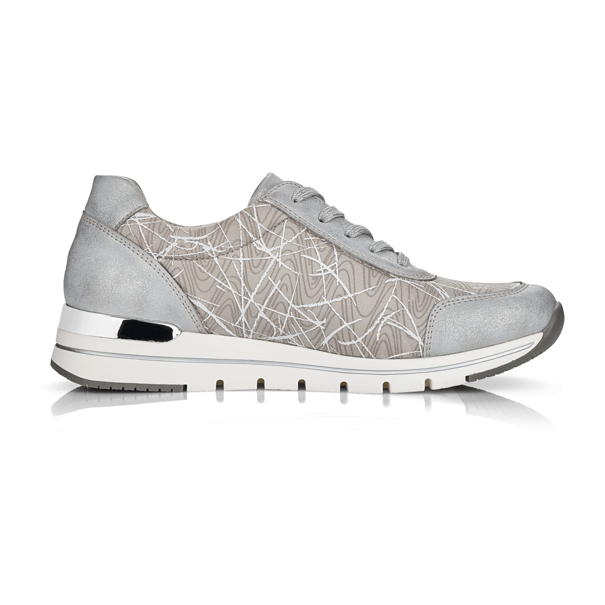 Remonte Grey Women's Sneakers Comfortable Leather Zip and Lace-Up Shoes