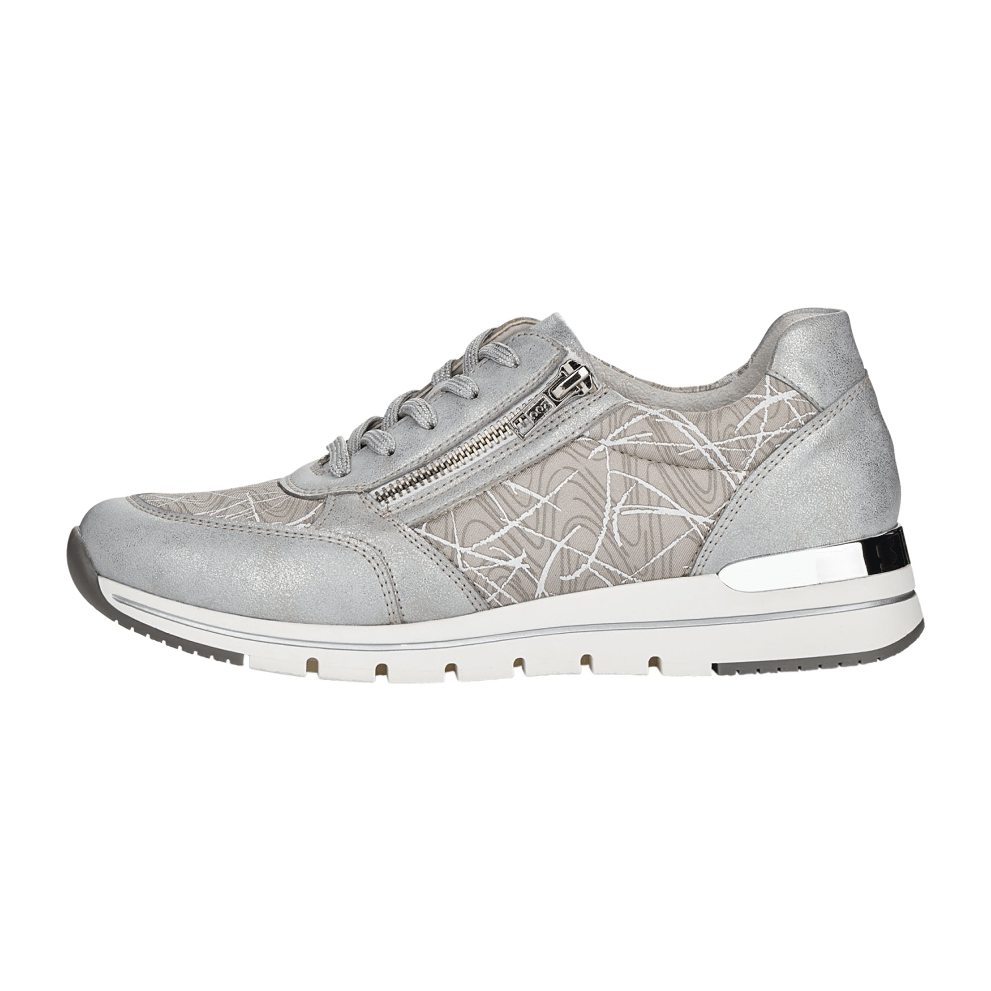 Remonte Grey Women's Sneakers Comfortable Leather Zip and Lace-Up Shoes
