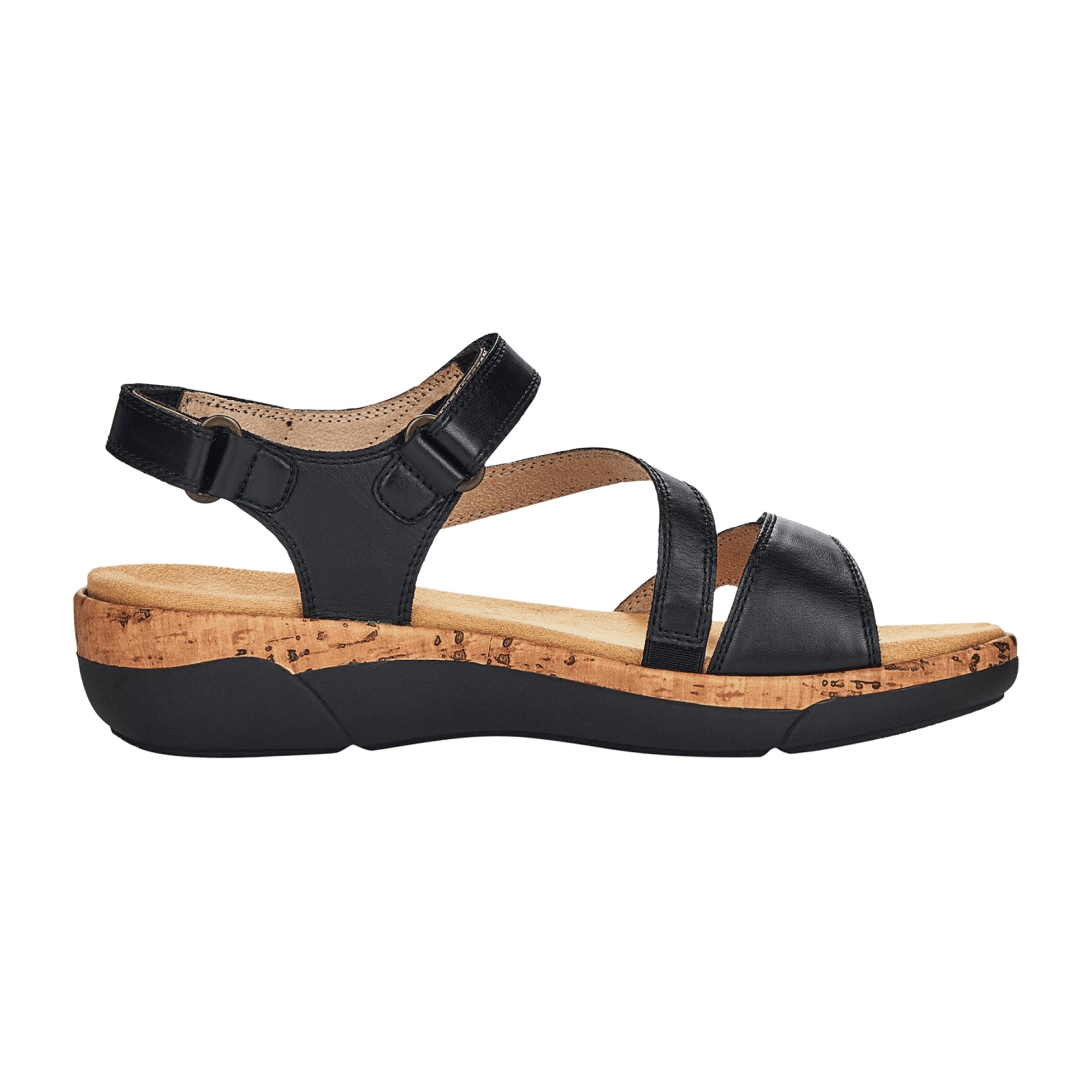 Remonte Black Leather Strap Sandals for Women with Velcro and Cushioned Sole