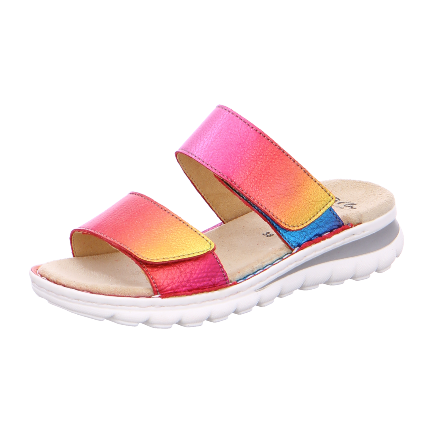 ARA TAMPA Women's Leather Slip-On Mules with Hook-and-Loop Closure Open Toe Colorful