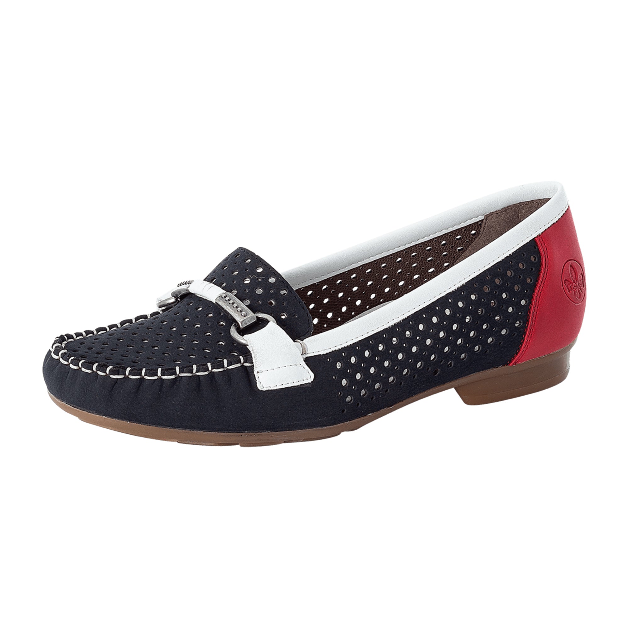 Rieker Women's Blue Slip-On Shoes Loafers with Perforated or Woven Design