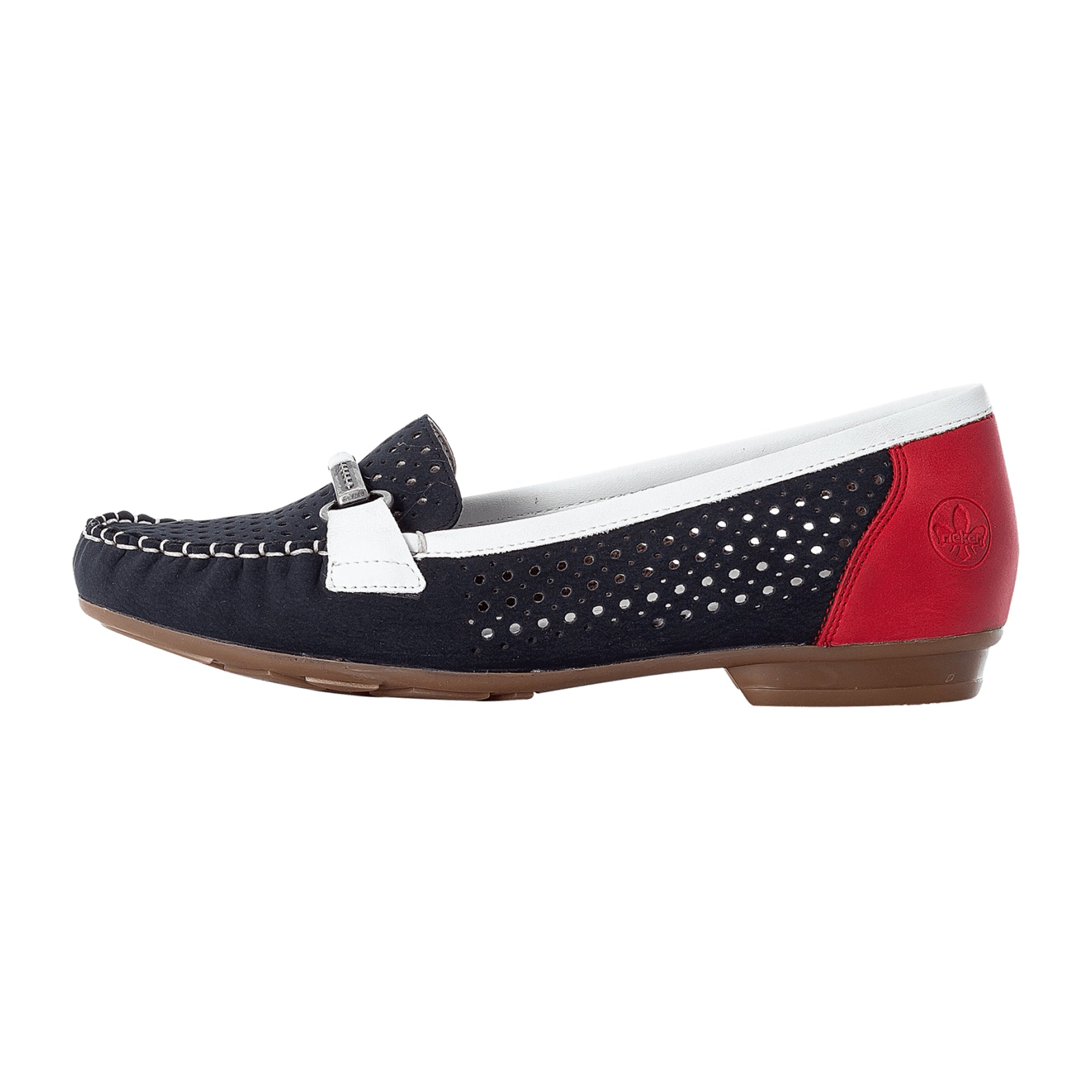 Rieker Women's Blue Slip-On Shoes Loafers with Perforated or Woven Design
