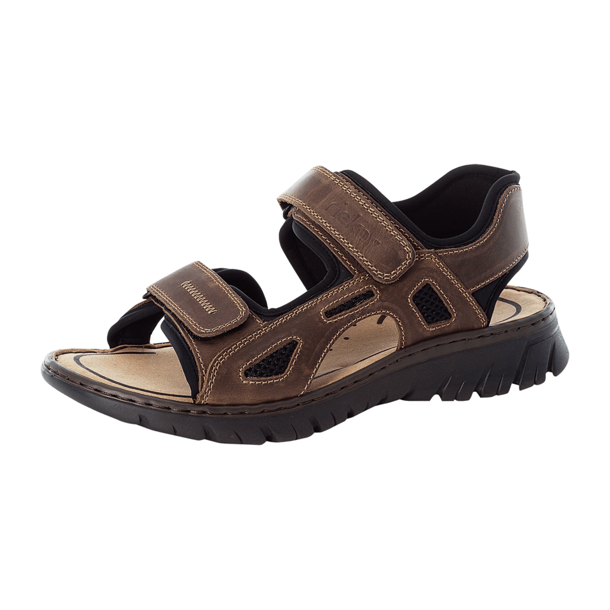 Rieker Brown Sandalette Comfortable Leather Sandals with Velcro Closure