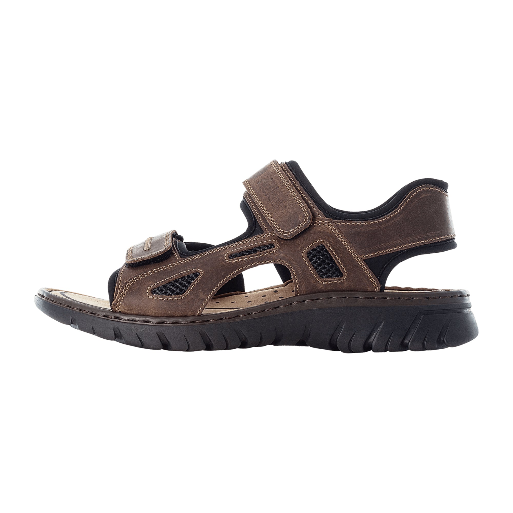 Rieker Brown Sandalette Comfortable Leather Sandals with Velcro Closure