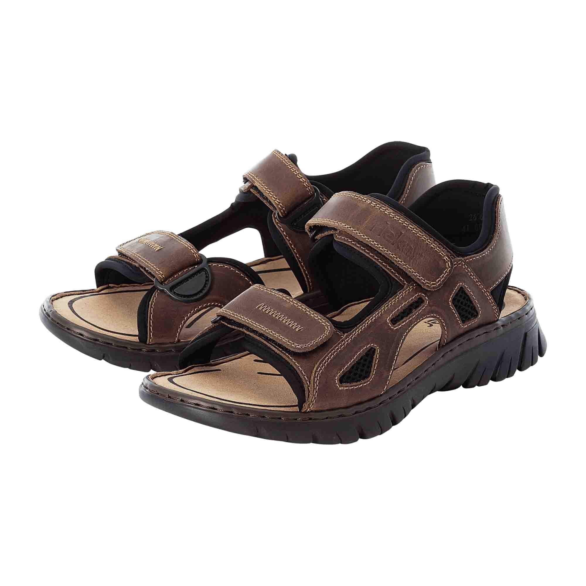 Rieker Brown Sandalette Comfortable Leather Sandals with Velcro Closure