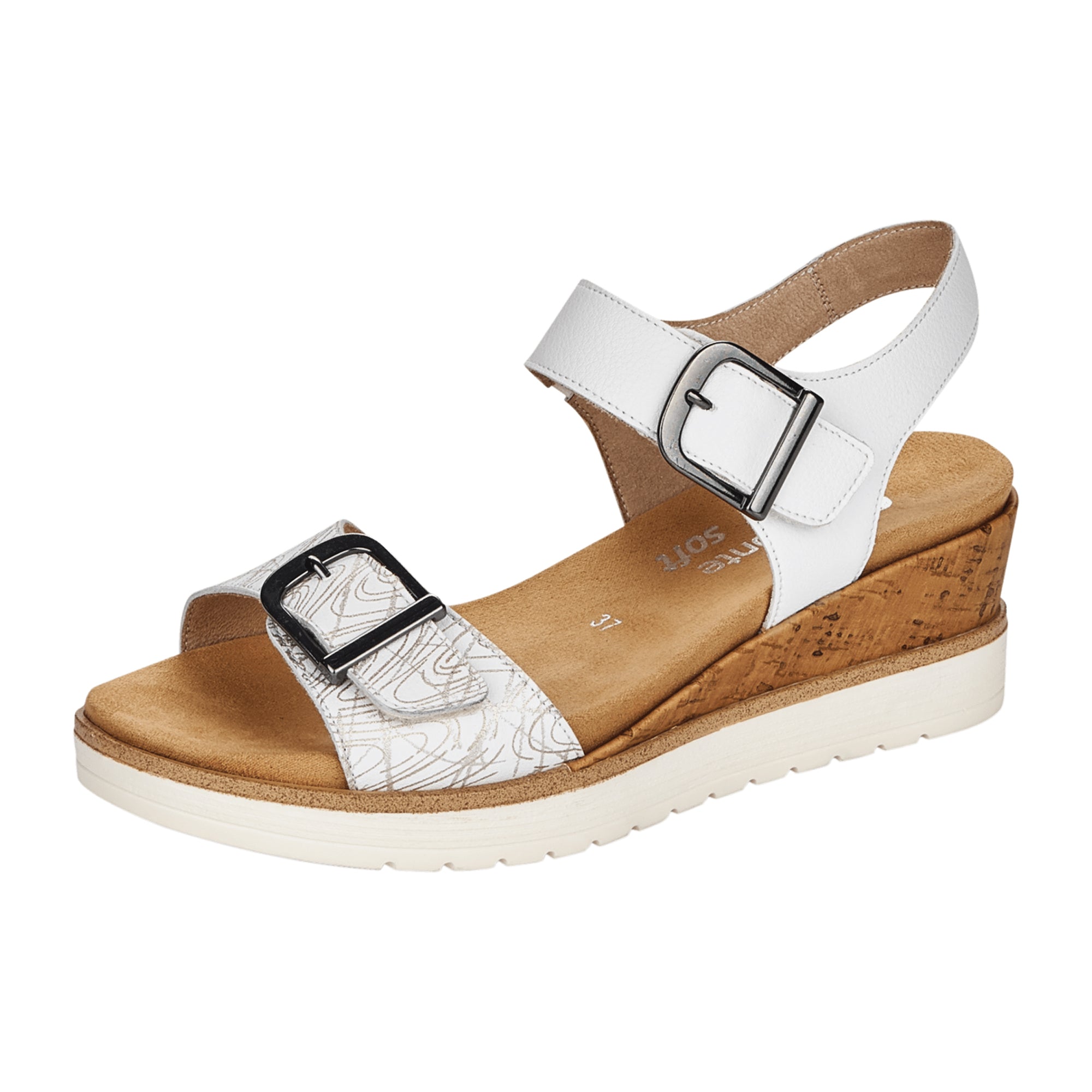 Remonte Dorndorf Women's White Leather Sandals 6 cm Heel Spring Summer