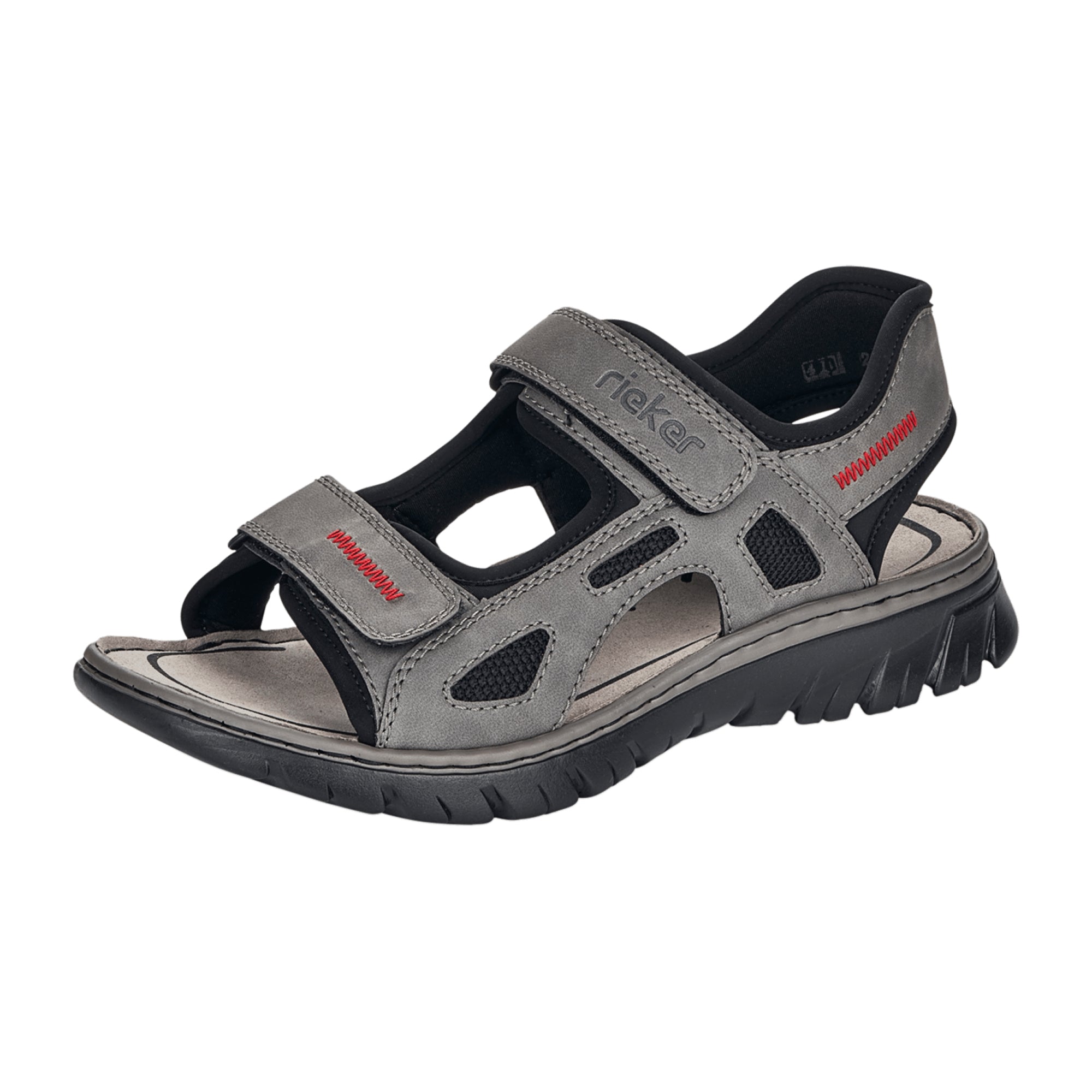 Rieker Gray Sandals with Velcro Strap, Comfortable Shock-Absorbing Sole